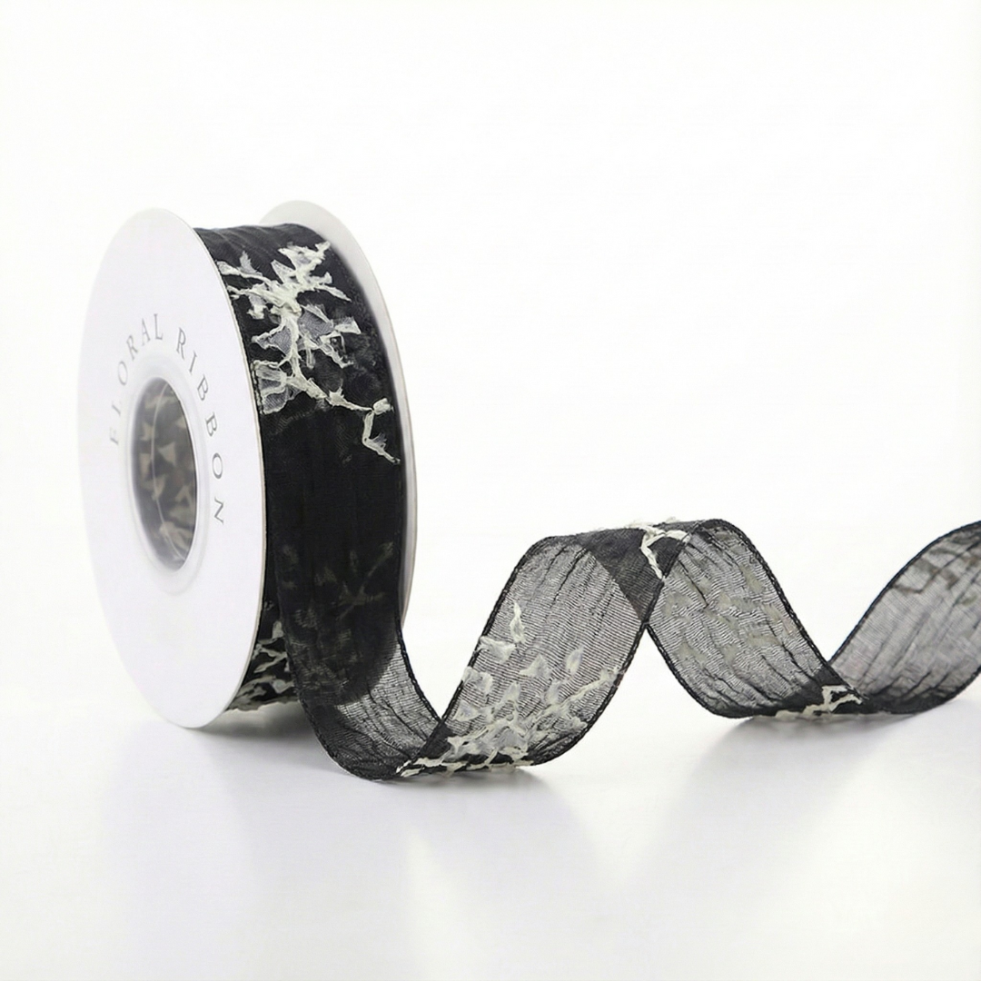 H9Neko Sheer Organza & Polyester Ribbon - Embroidered Floral - for Gift Wrapping & Crafts