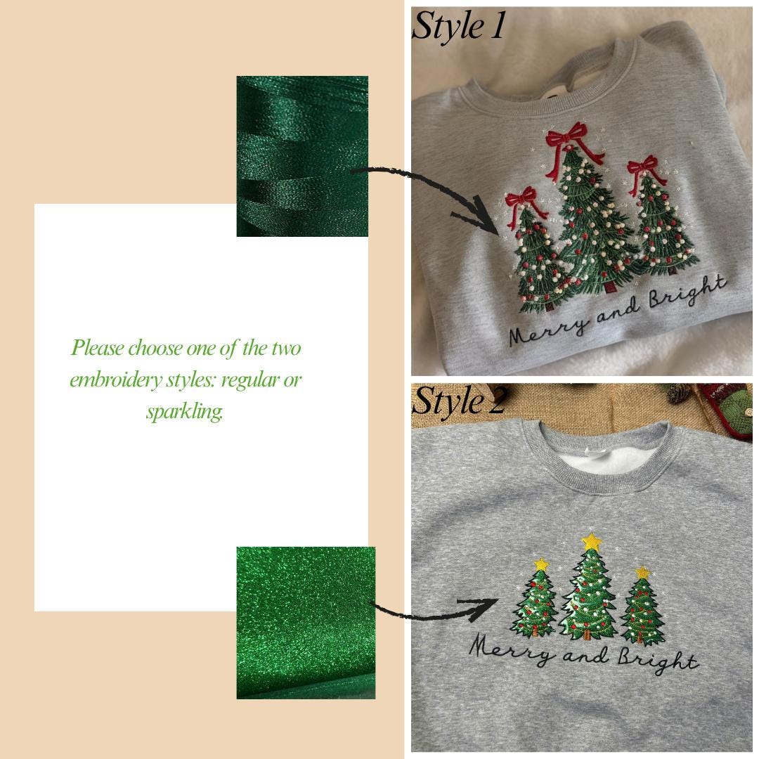 H9Neko Merry and Bright Christmas Hoodie – Embroidered Pine Tree Holiday Outfit & Gift Idea