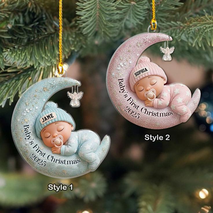 H9neko Personalized Baby’s 1st Christmas Moon Acrylic Ornament 2025