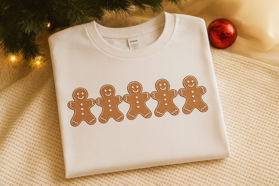 Embroidered Gingerbread Cookies Christmas T-Shirt by H9Neko: Festive Holiday Outfit