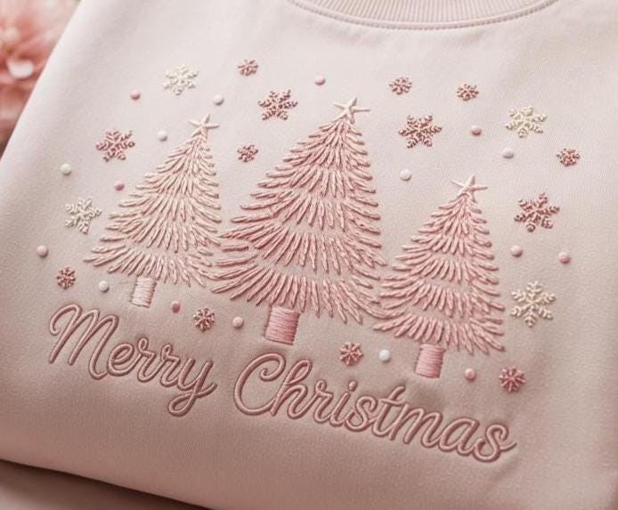H9NEKO Embroidered Coquette Christmas Sweatshirt - Xmas Tree Gift