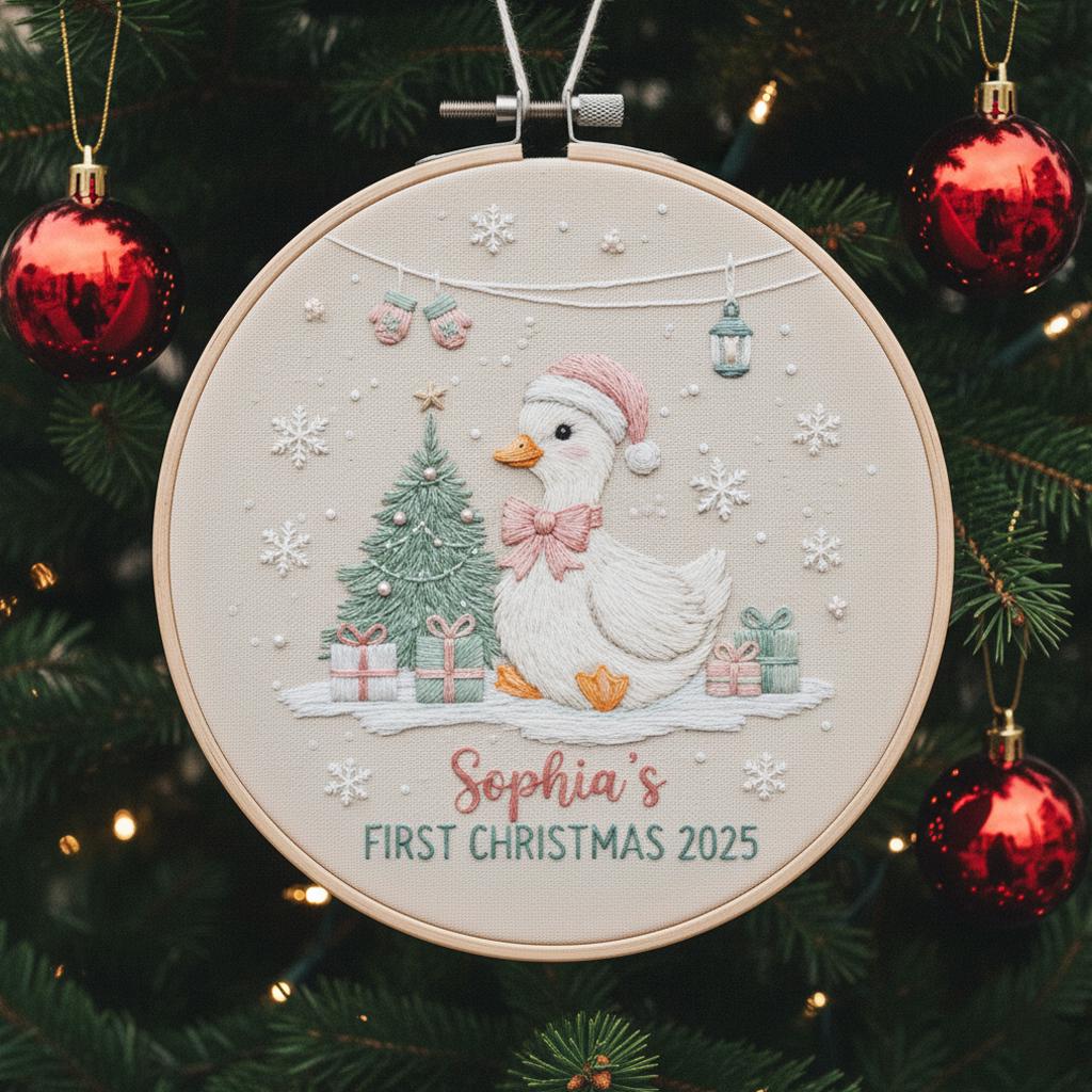 Personalized Goose Baby Keepsake Ornament - Hand Embroidered Gift