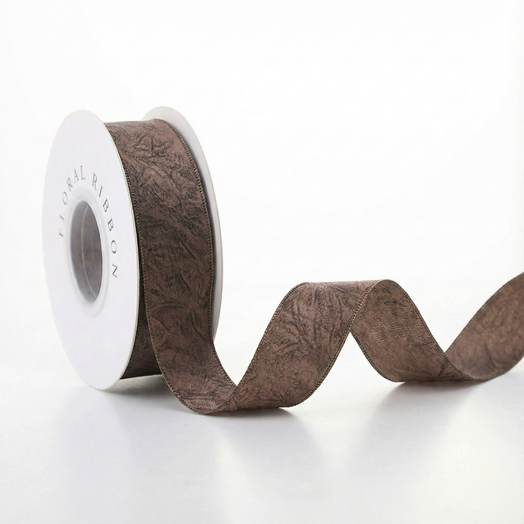 Shimmering Mocha Wrinkled Ribbon 1" x 10yd | Elegant Antique Style for DIY Crafts | H9Neko