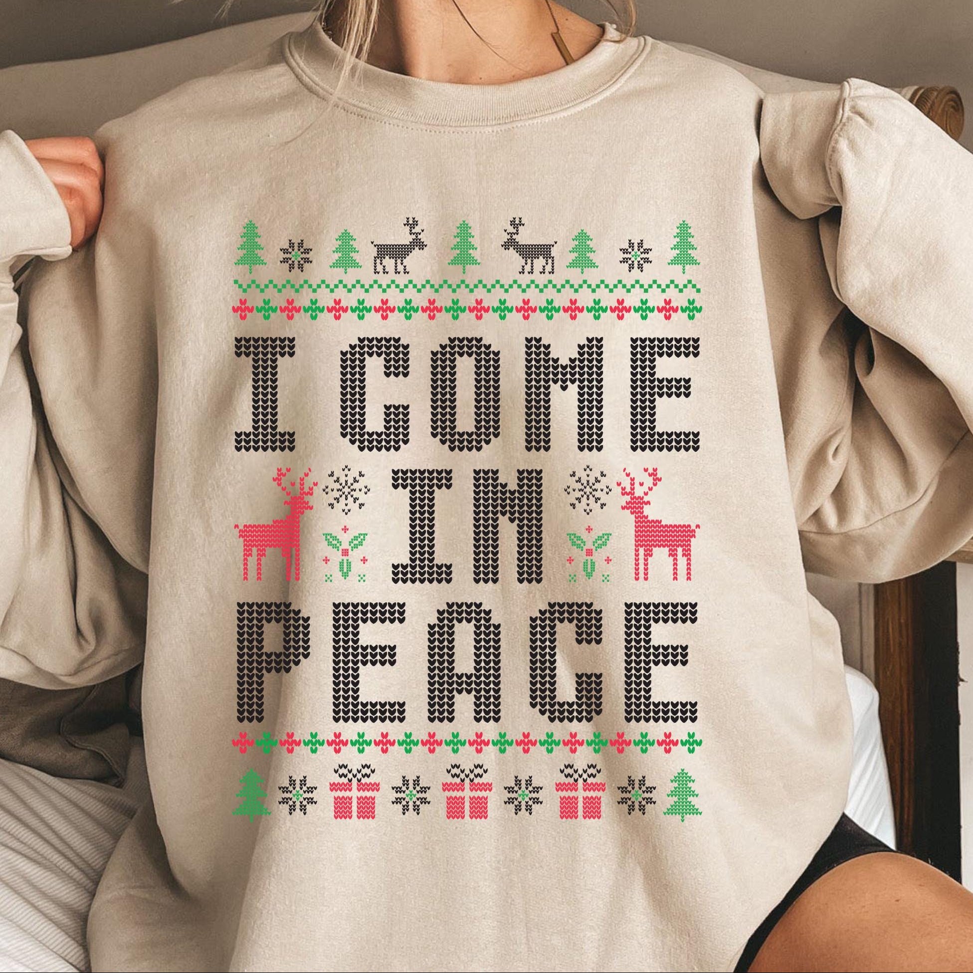 H9NEKO Couples Ugly Christmas Hoodie - "Come in Peace" Matching Pullover