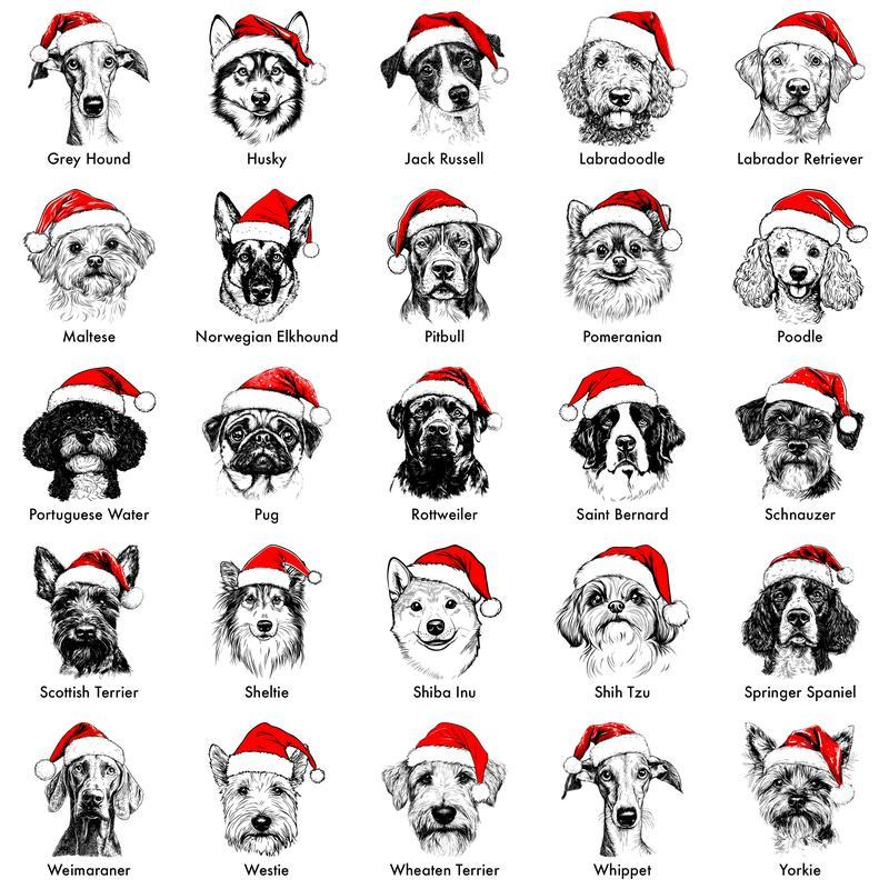 H9Neko Christmas Dog Hoodie – Santa Paws Design with 50 Dog Breeds, Funny Holiday Hoodie