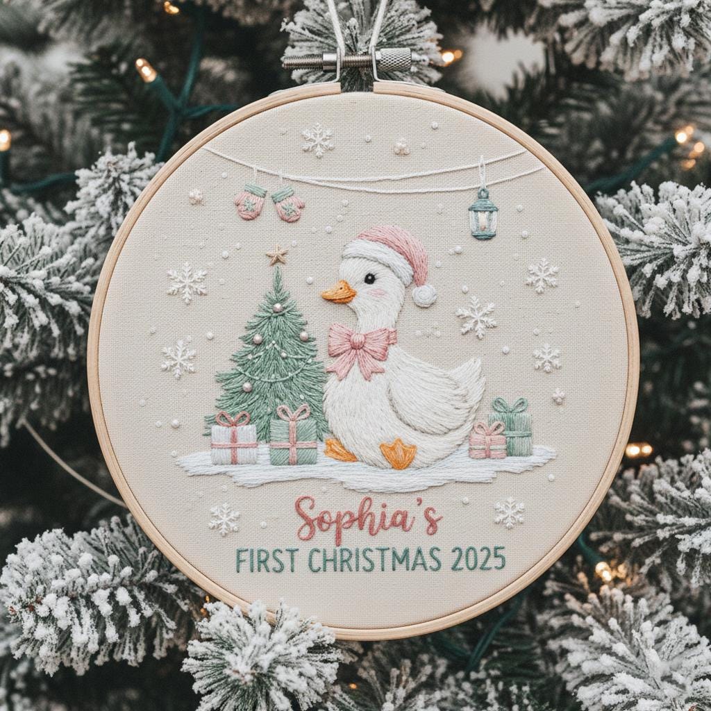 Personalized Goose Baby Keepsake Ornament - Hand Embroidered Gift