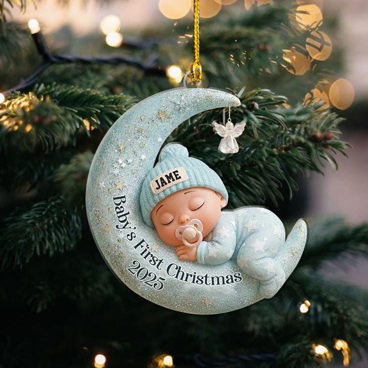H9neko Personalized Baby’s 1st Christmas Moon Acrylic Ornament 2025