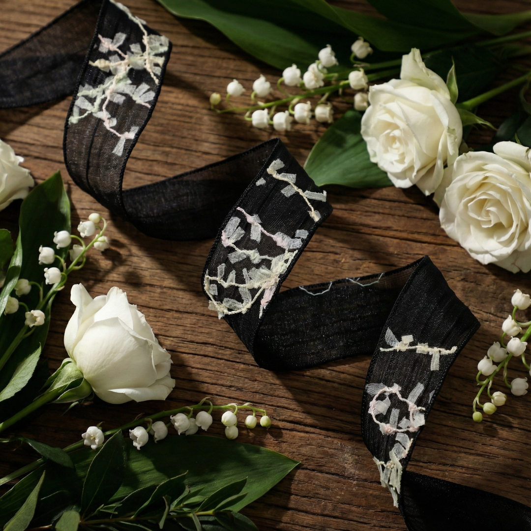 H9Neko Sheer Organza & Polyester Ribbon - Embroidered Floral - for Gift Wrapping & Crafts