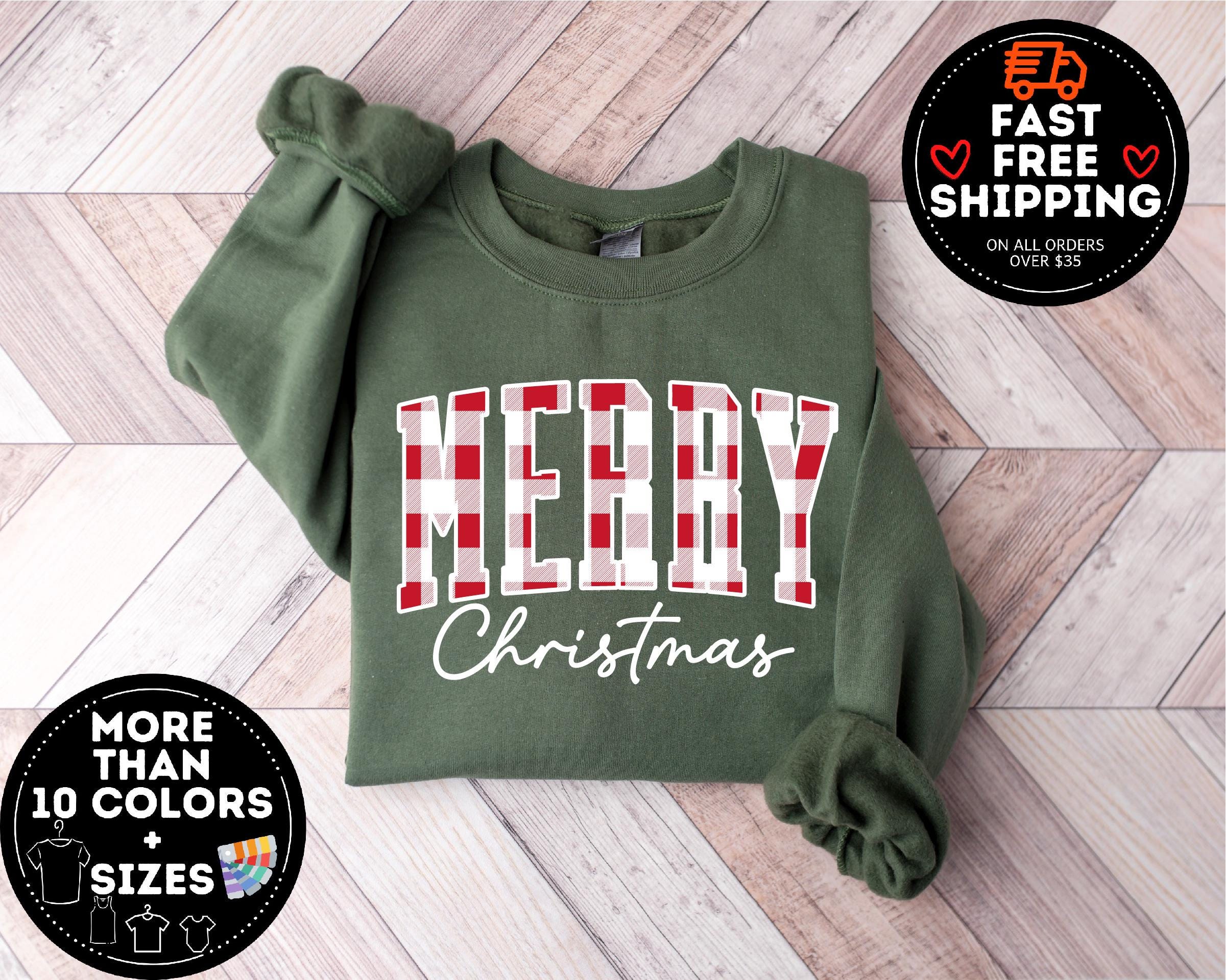 H9NEKO Buffalo Plaid Christmas Sweatshirt - Family Crewneck Gift