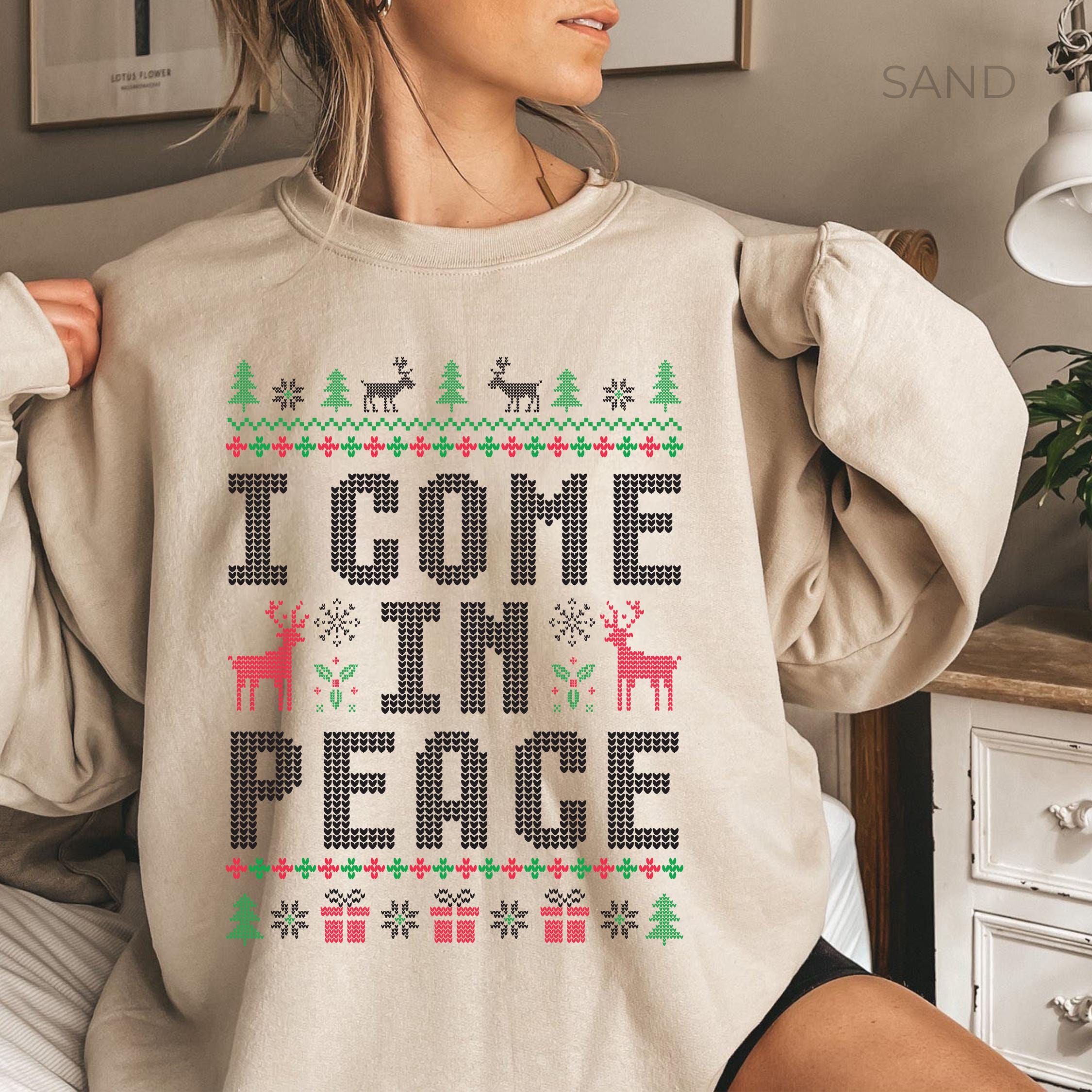 H9NEKO Couples Ugly Christmas Sweatshirt - "Come in Peace" Matching Gift