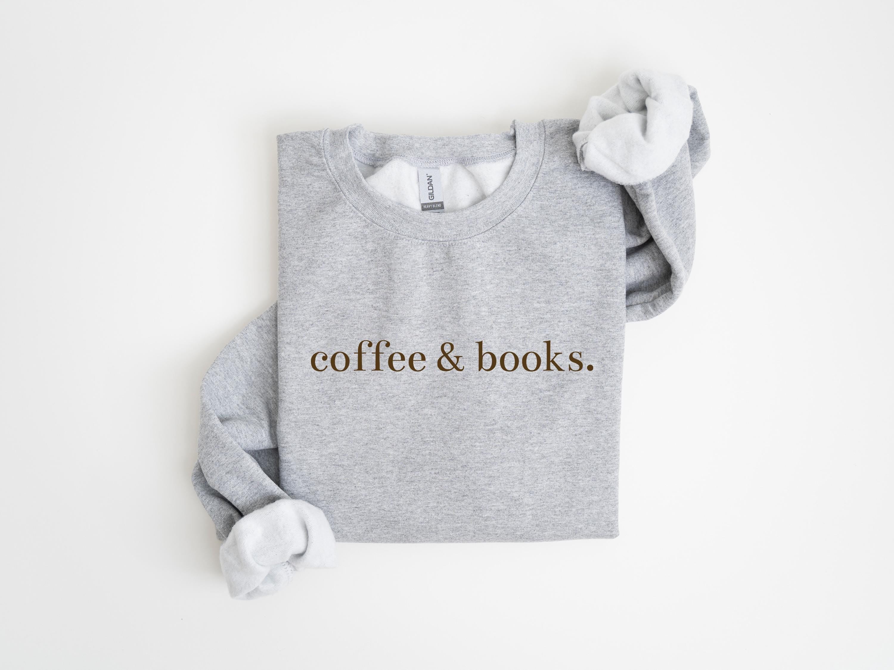 H9Neko Coffee & Books Sweatshirt – Cute Book Lover Pullover, Reading Club Sweater, Teacher & Back to School Gift