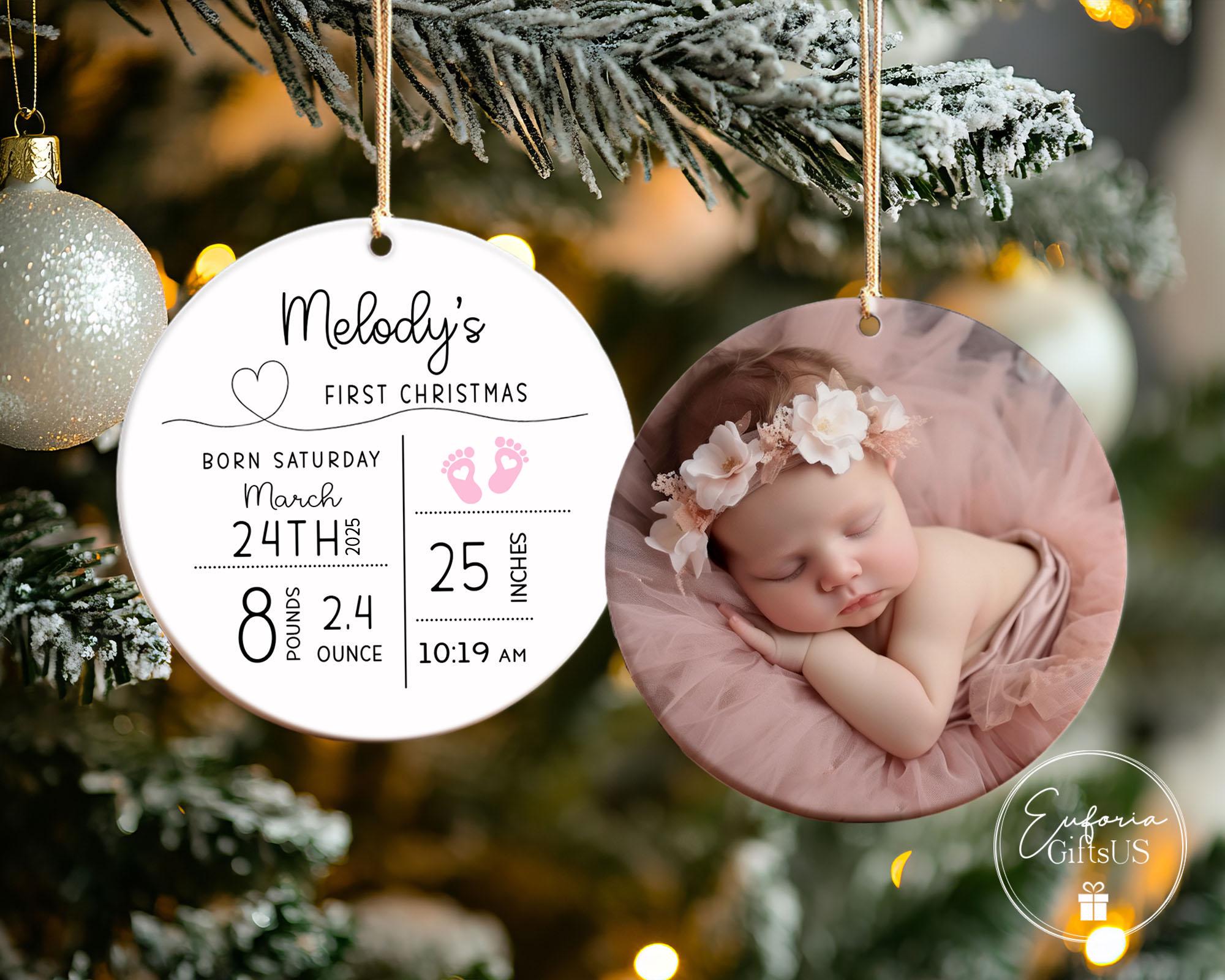Personalized Newborn Keepsake Ornament – Birth Stats & Baby Photo