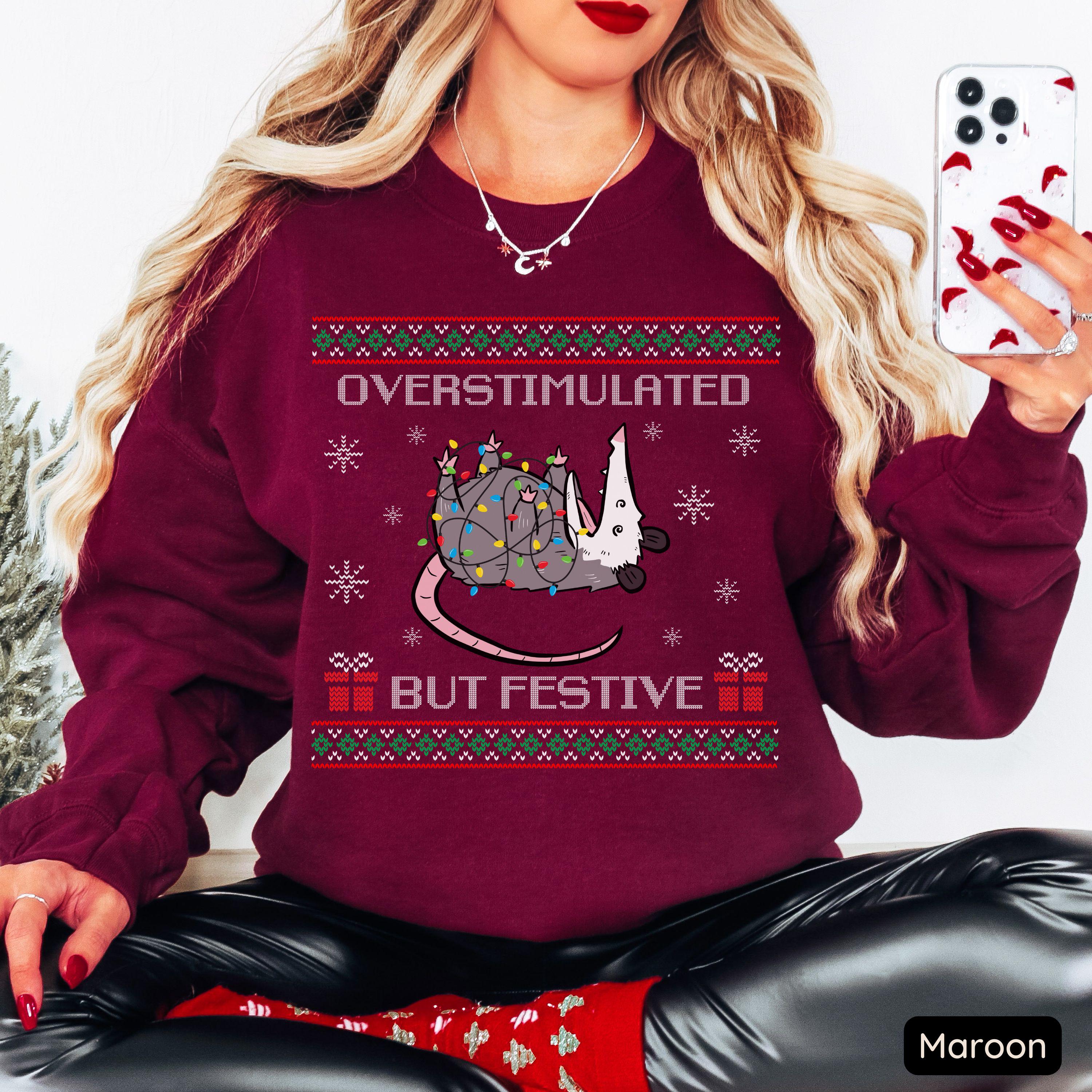 H9NEKO Overstimulated Possum Christmas Hoodie - Funny Ugly Pullover