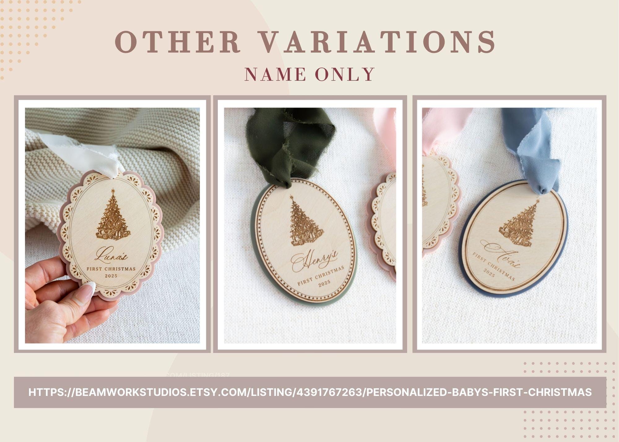 H9Neko Custom Baby’s First Christmas Ornament – Engraved Wooden Birth Stats & Name Gift