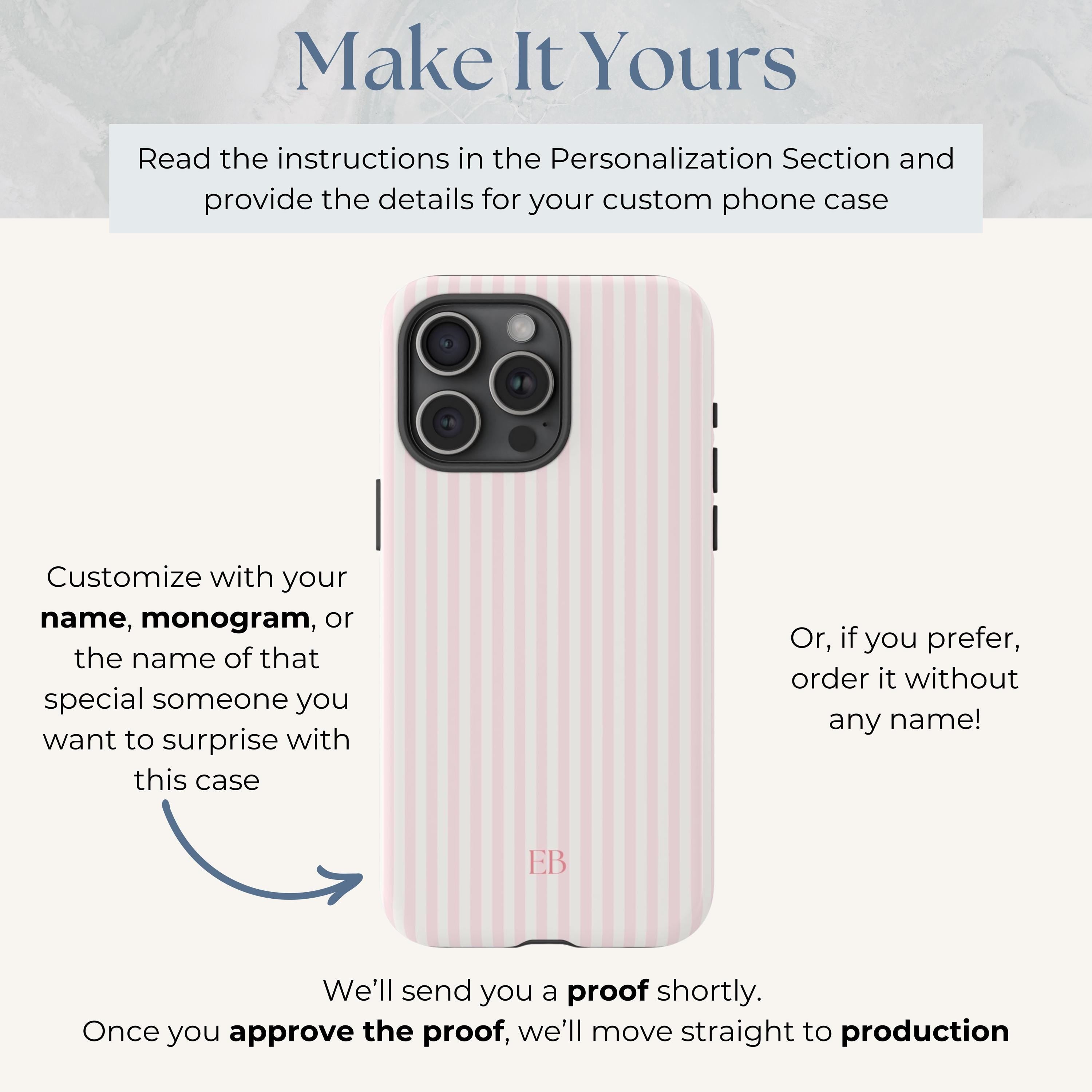 Personalized Pink Striped Phone Case – Custom Monogram Aesthetic Coastal Preppy Beachy iPhone Case