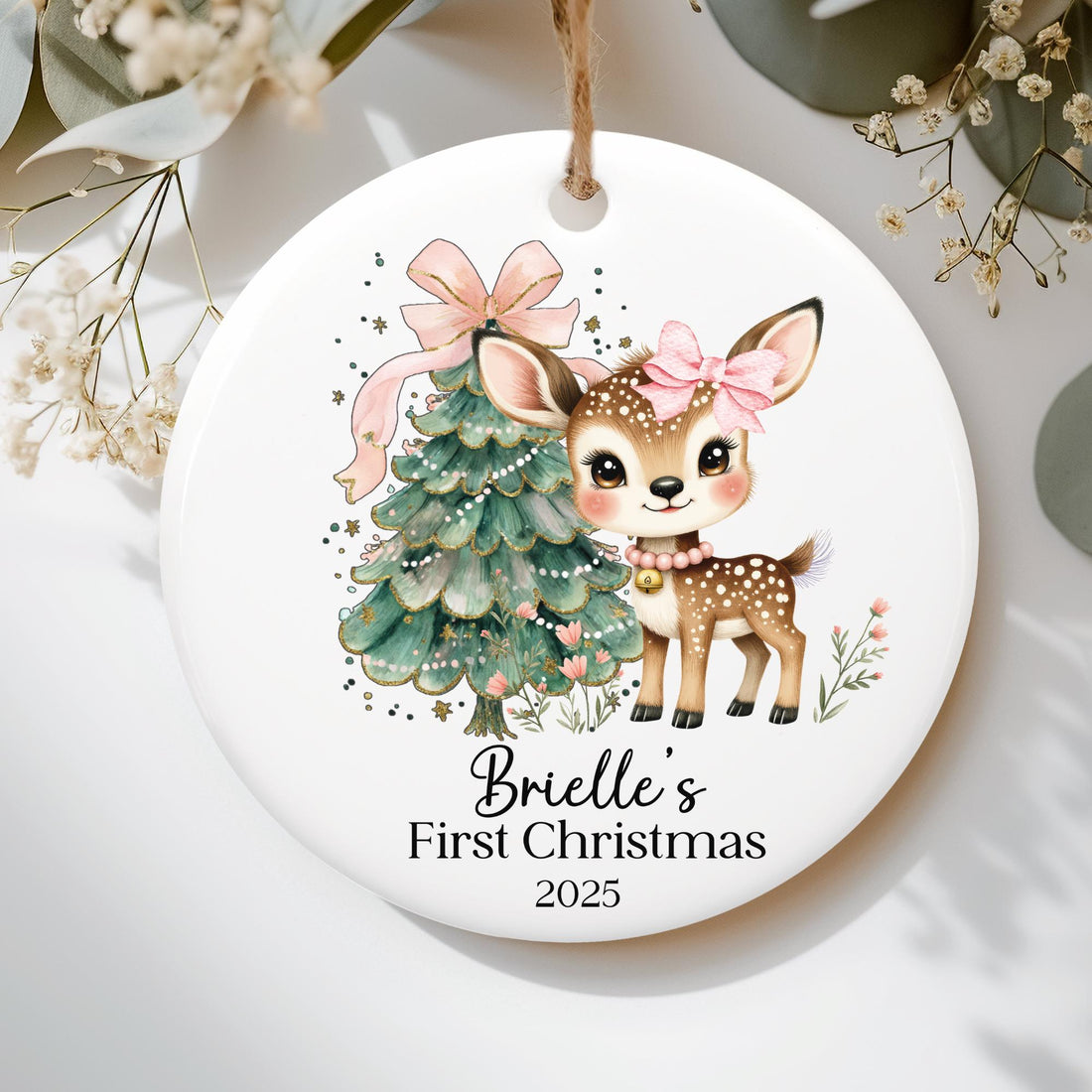 Personalized 1st Christmas Ornament for Baby Girl - Pink Bow Gift