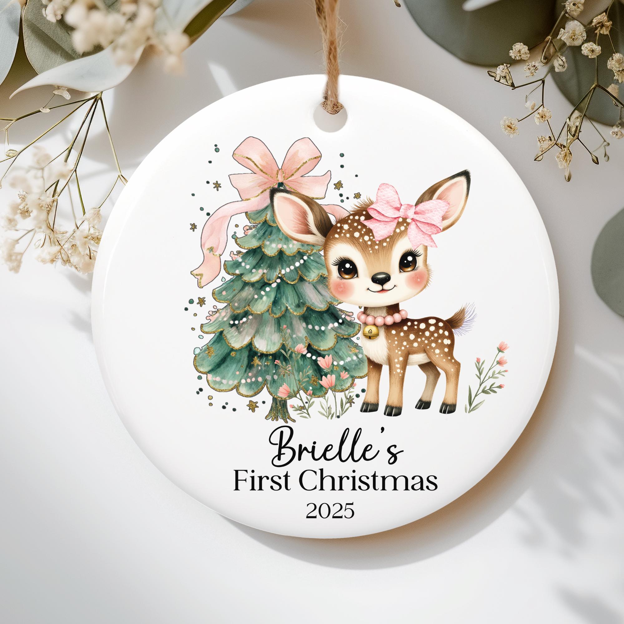 Personalized 1st Christmas Ornament for Baby Girl - Pink Bow Gift