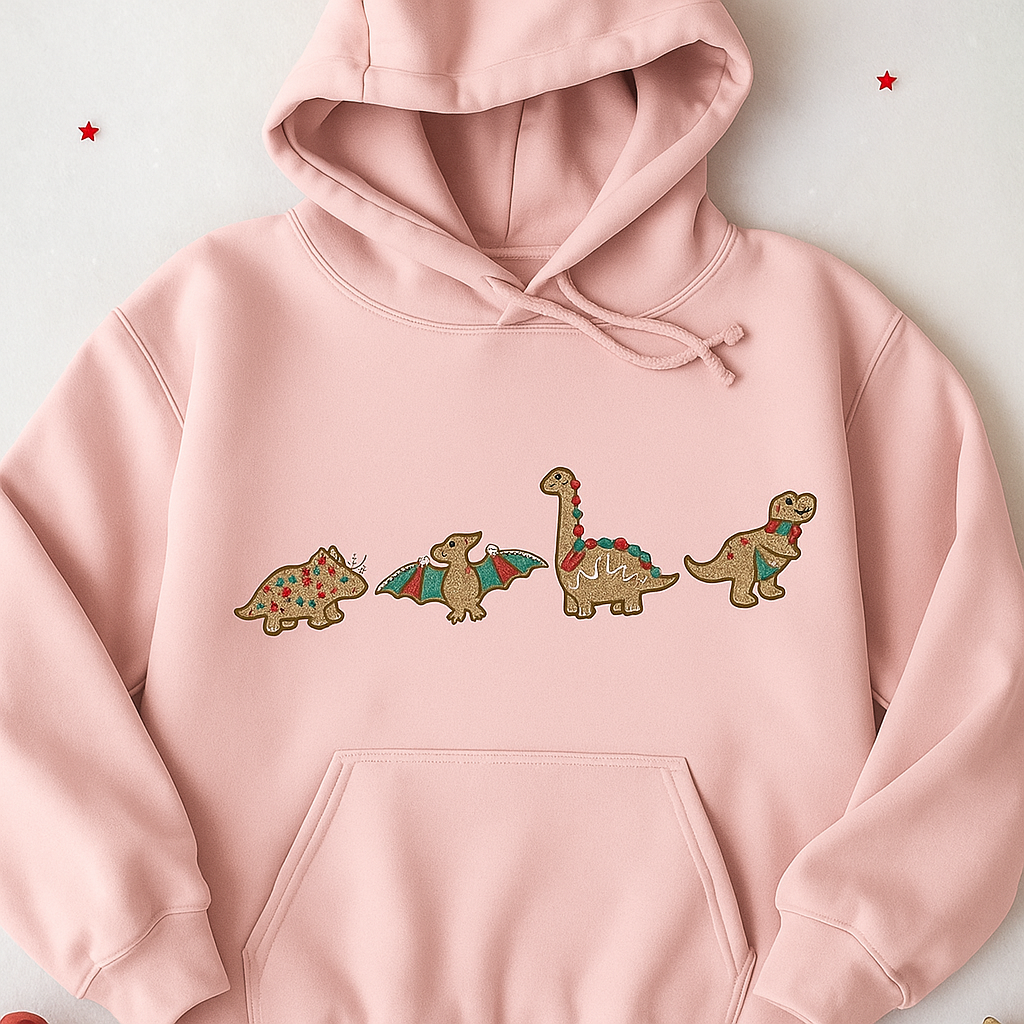 mbroidered Gingerbread Dinosaur Christmas Hoodie | Cute Holiday Dino Sweatshirt by H9Neko