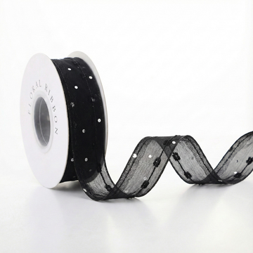 H9Neko Black Sheer Organza Ribbon with White Polka Dots  for Wrapping & Crafts