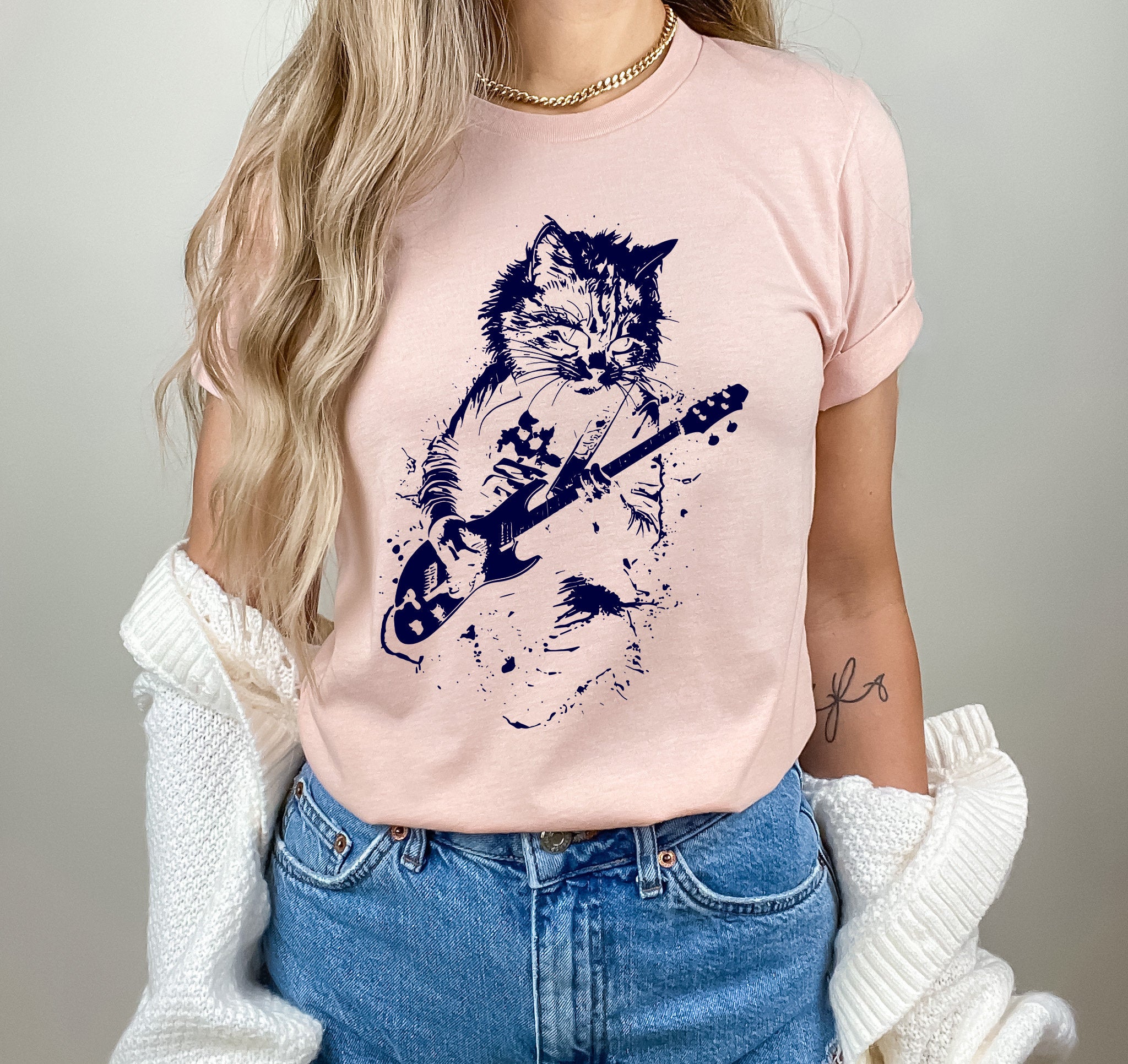 Rock Cat Guitar T-Shirt - Funny Cat Lover Gift Tee by H9NEKO