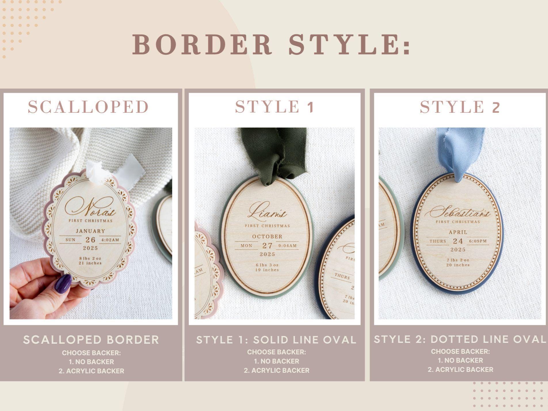 H9Neko Custom Baby’s First Christmas Ornament – Engraved Wooden Birth Stats & Name Gift