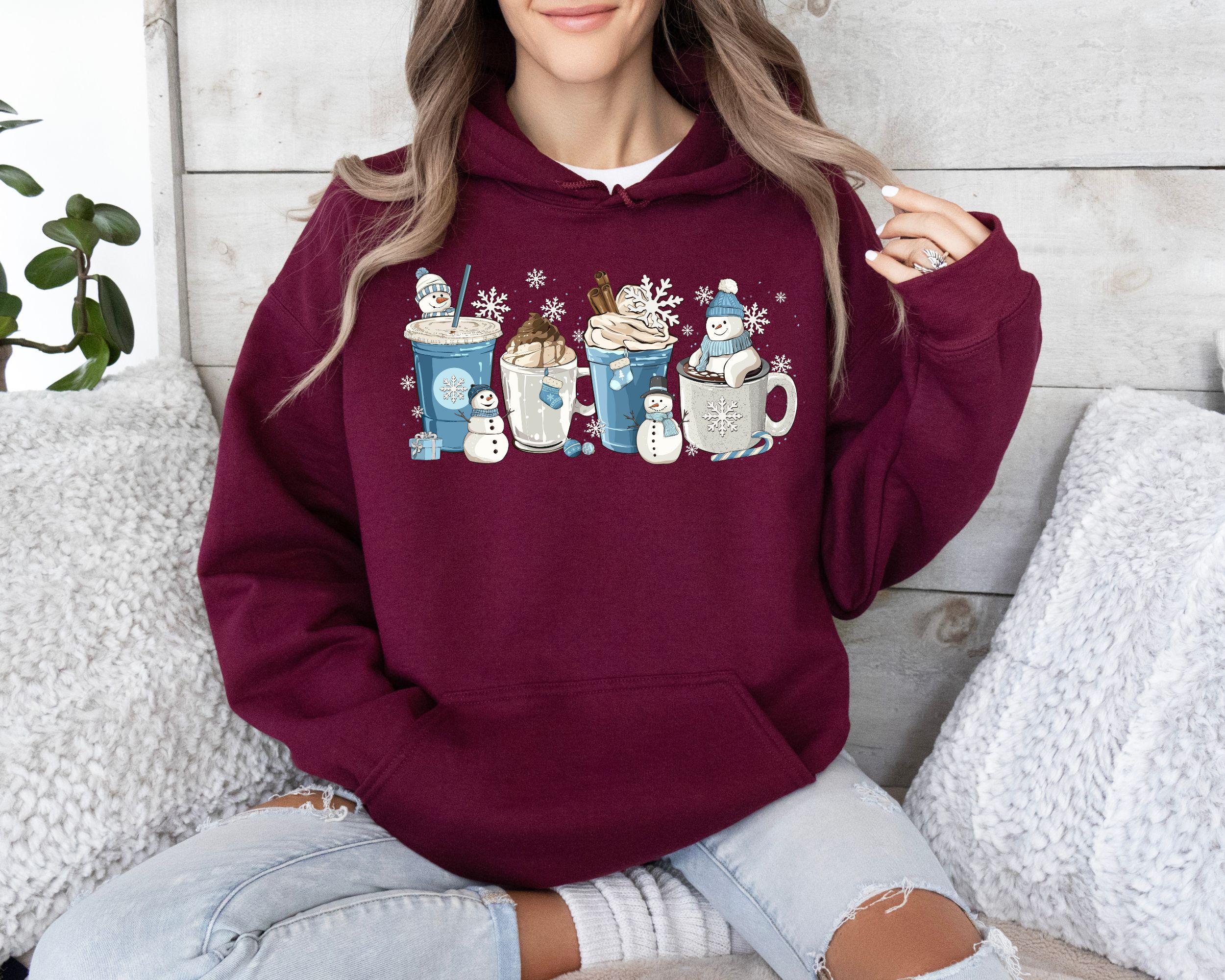 H9NEKO Winter Coffee Cups Hoodie - Cozy Season Pullover Gift