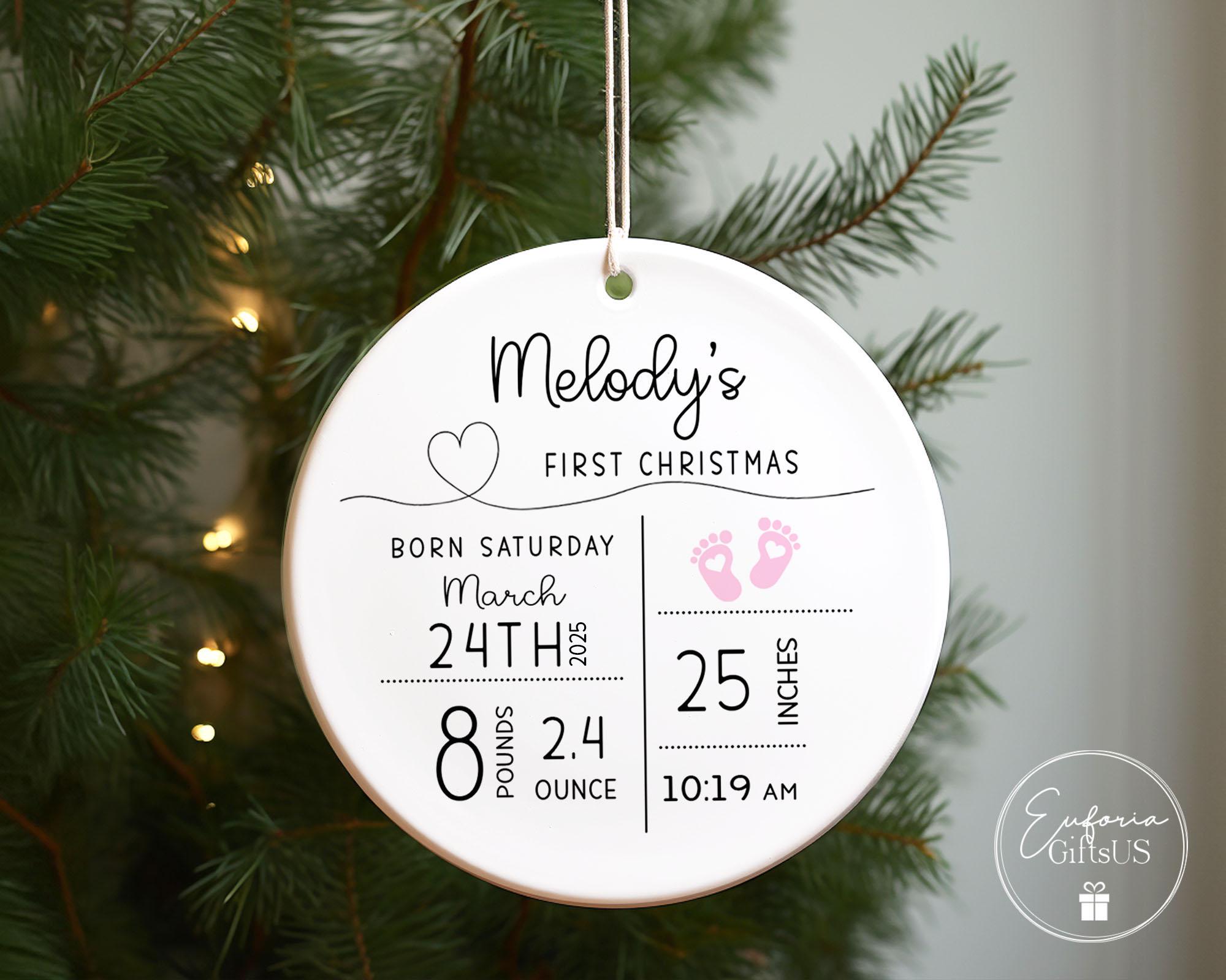 Personalized Newborn Keepsake Ornament – Birth Stats & Baby Photo