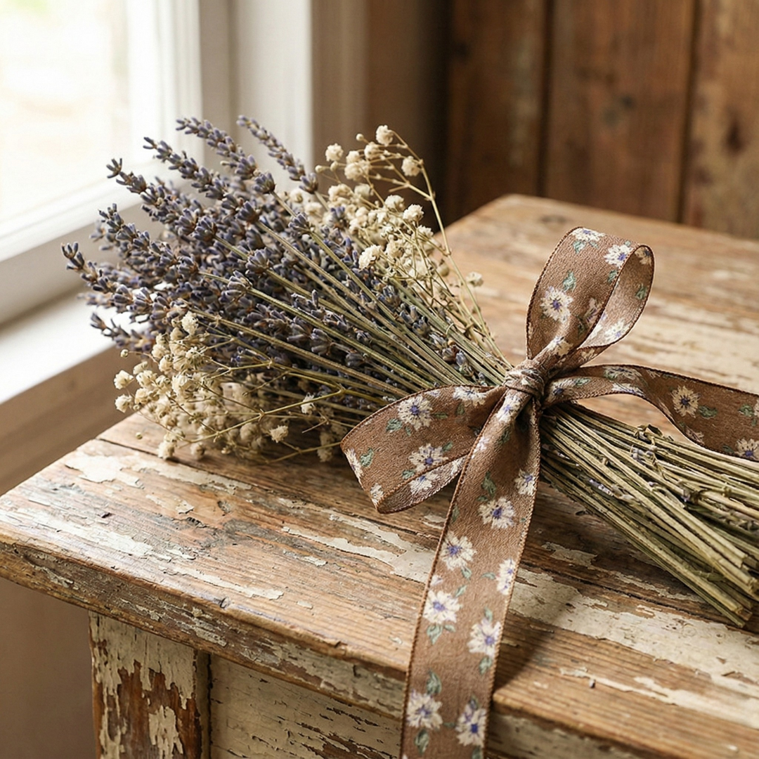 Mocha Wildflower Print Ribbon 1" x 10yd | Fall Farmhouse Style for Wrapping & Crafts | H9Neko