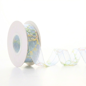 Frosty Blue Vine Sheer Ribbon 1" x 10yd | Delicate Winter Garden Gift Wrapping | H9Neko