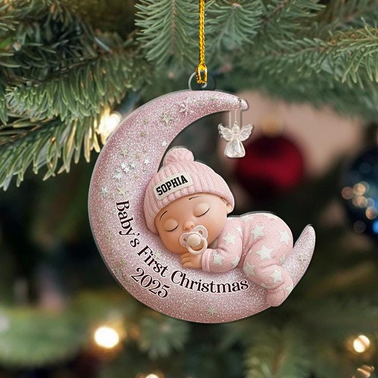 H9neko Personalized Baby’s 1st Christmas Moon Acrylic Ornament 2025