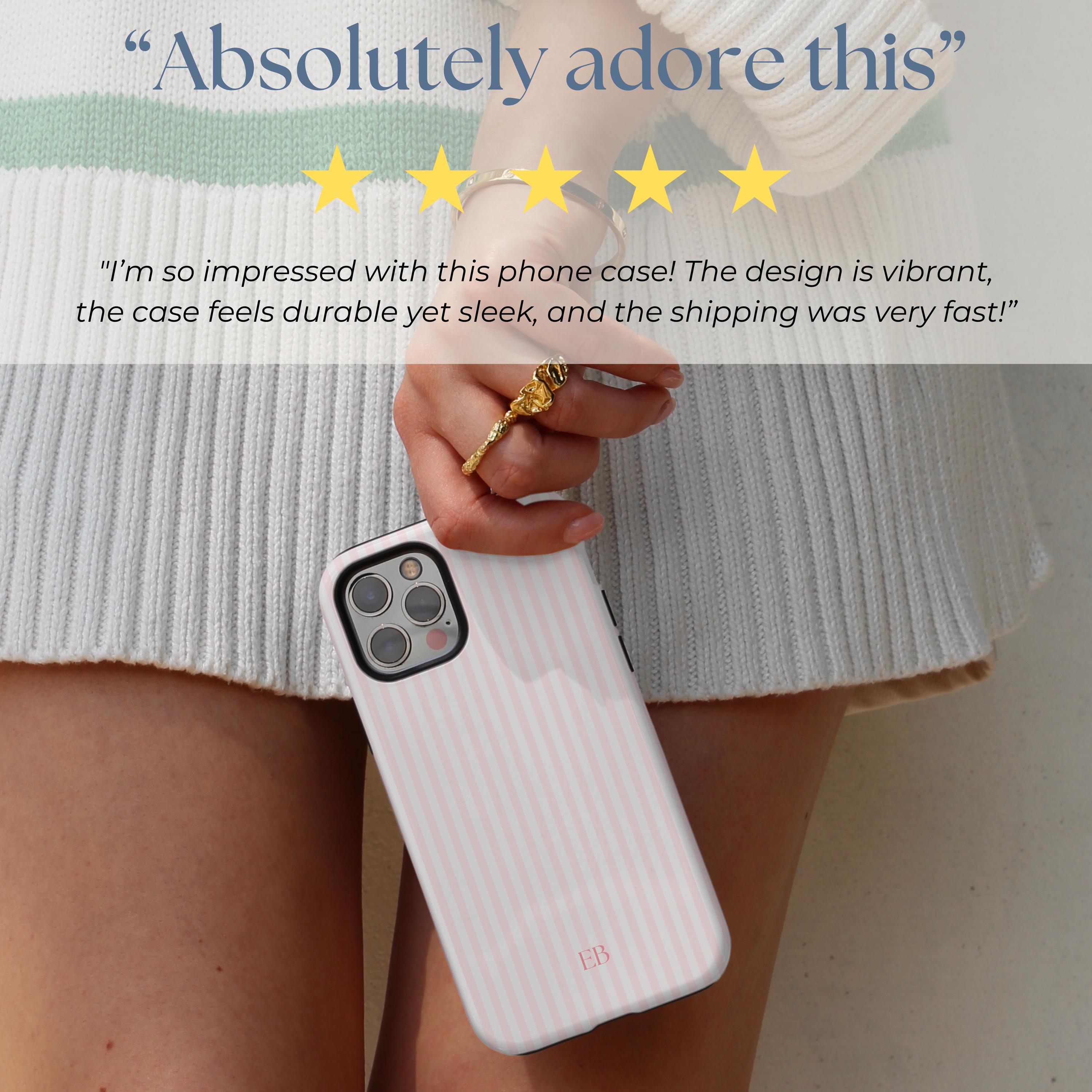 Personalized Pink Striped Phone Case – Custom Monogram Aesthetic Coastal Preppy Beachy iPhone Case