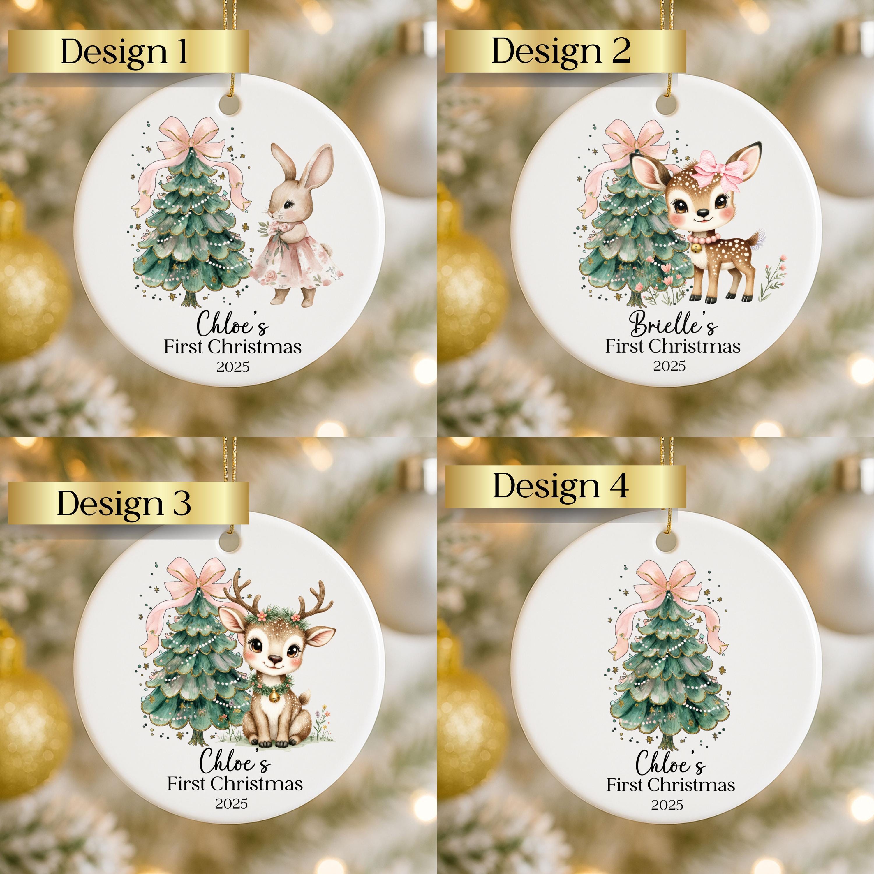 Personalized 1st Christmas Ornament for Baby Girl - Pink Bow Gift