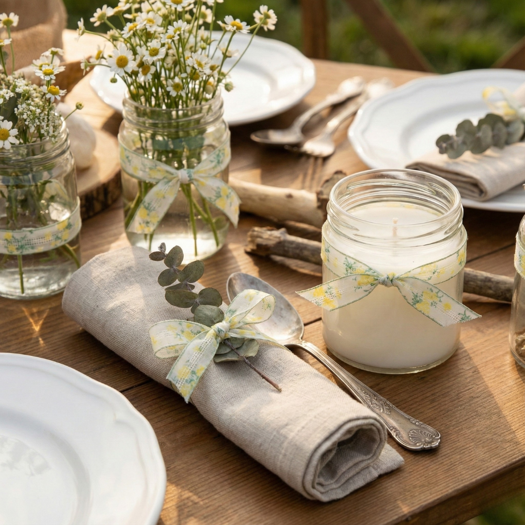 Spring Garden Yellow Flower Ribbon 1" x 10yd | Airy Open-Weave Design for Bouquets & DIY | H9Neko