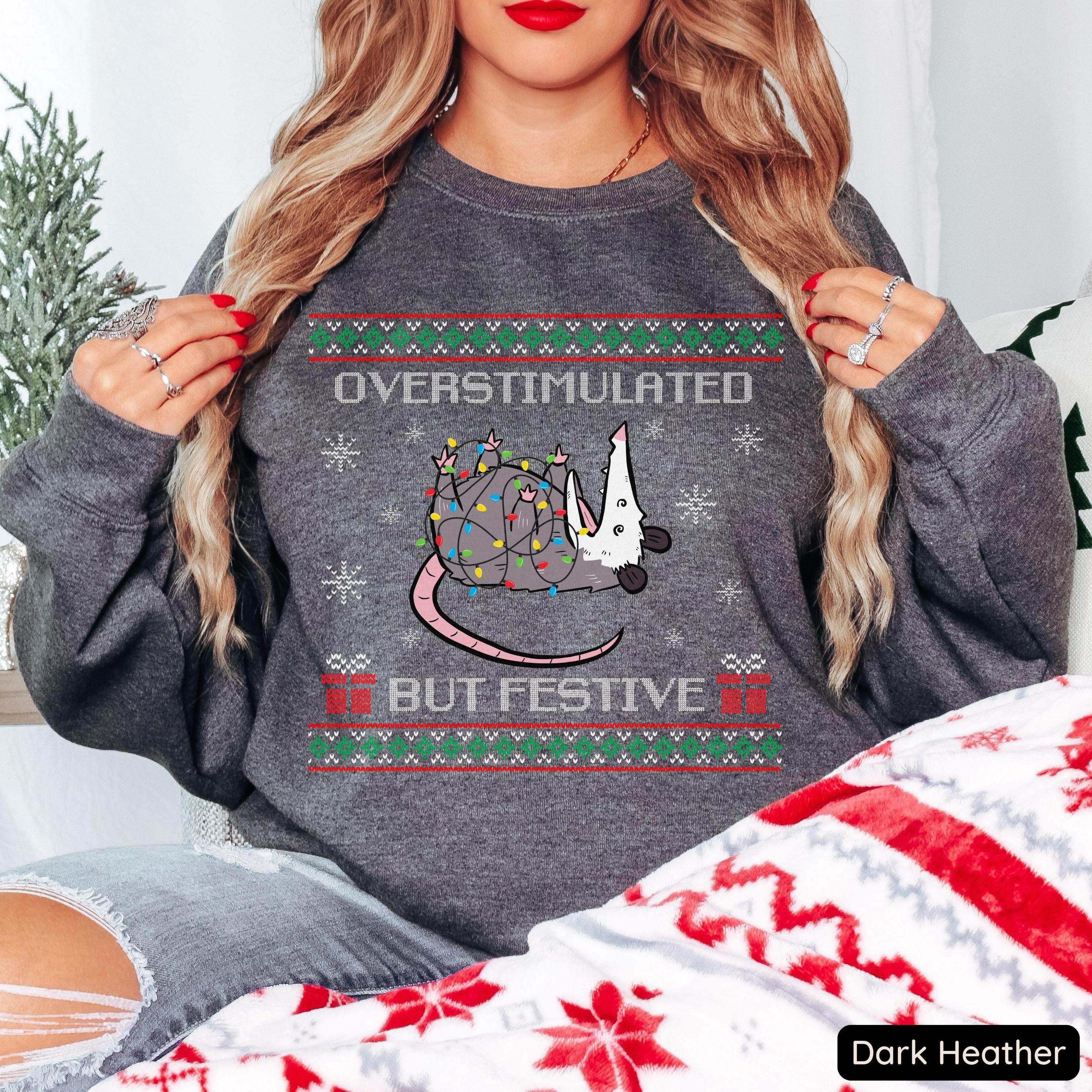 H9NEKO Overstimulated Possum Christmas Hoodie - Funny Ugly Pullover