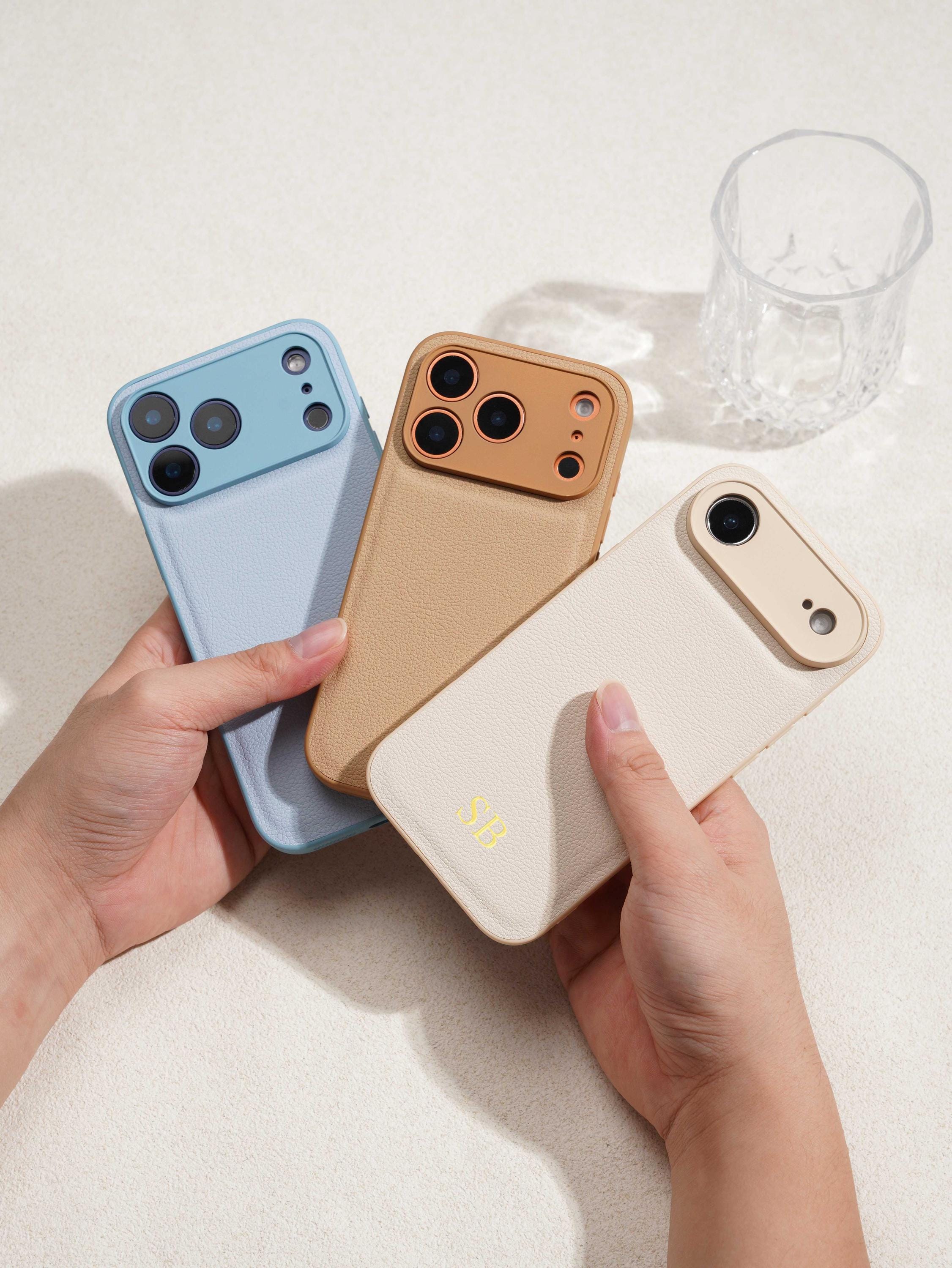 Personalized Leather Phone Case with Initials – Embossed Monogram Vegan Leather Cover for iPhone 17/16/15/14 Pro Max | H9Neko