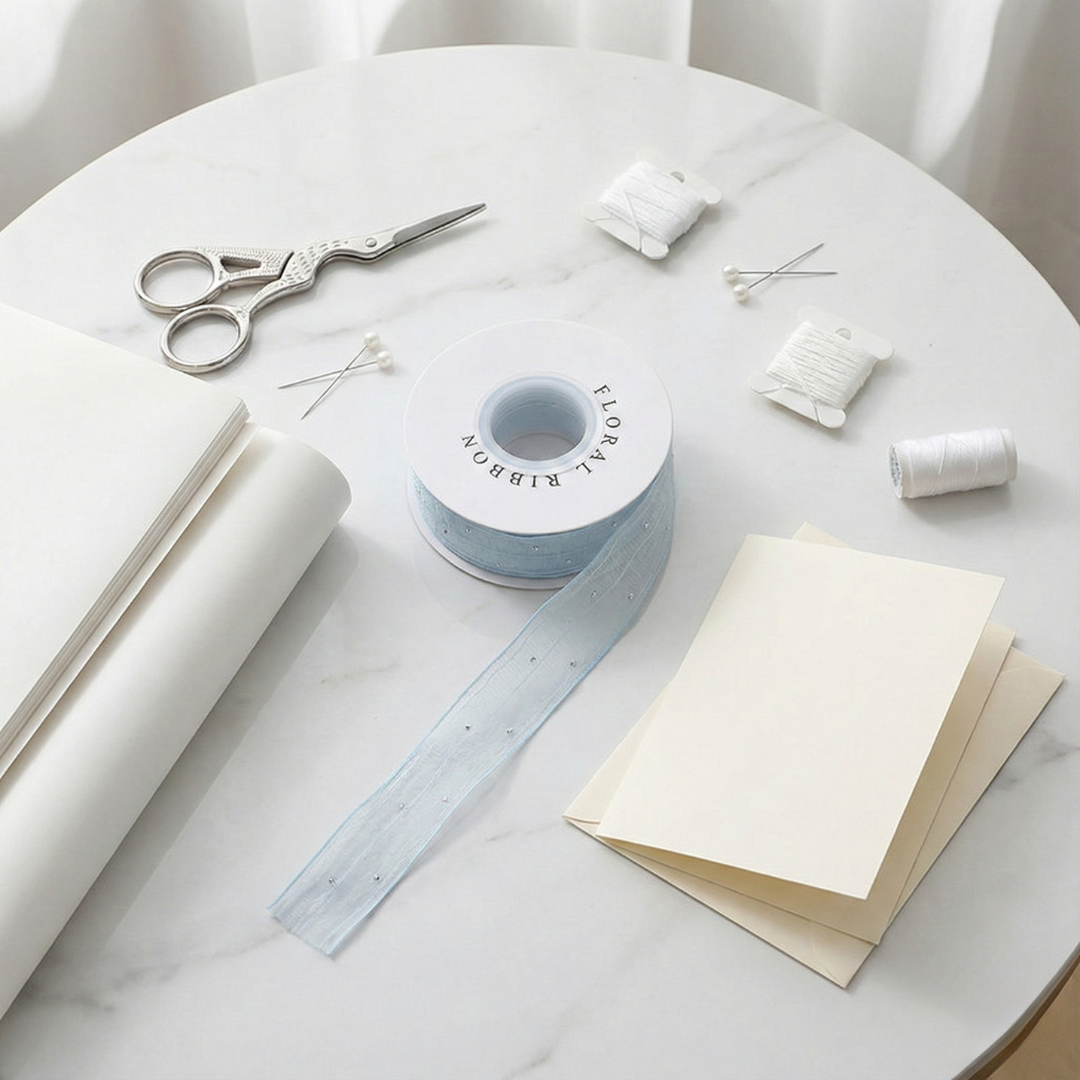 Sky Blue Polka Dot Mesh Ribbon 1" x 10yd | Snowy Effect for Wreaths & Crafts | H9Neko