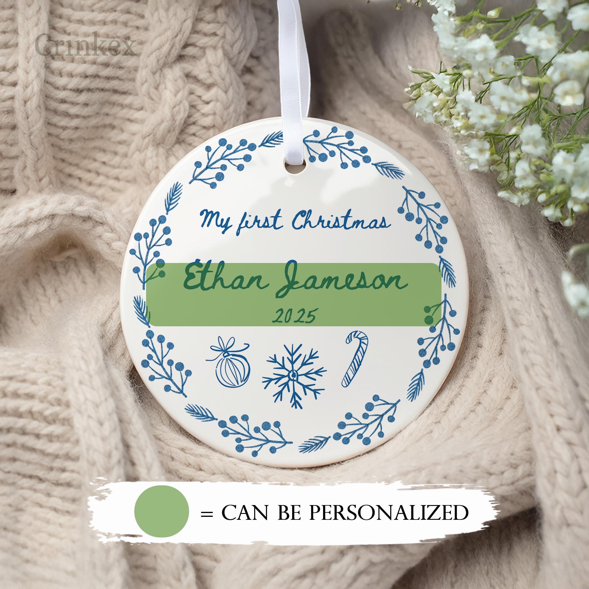 Personalized Baby First Christmas Ornament Vintage Ceramic Gift 2025
