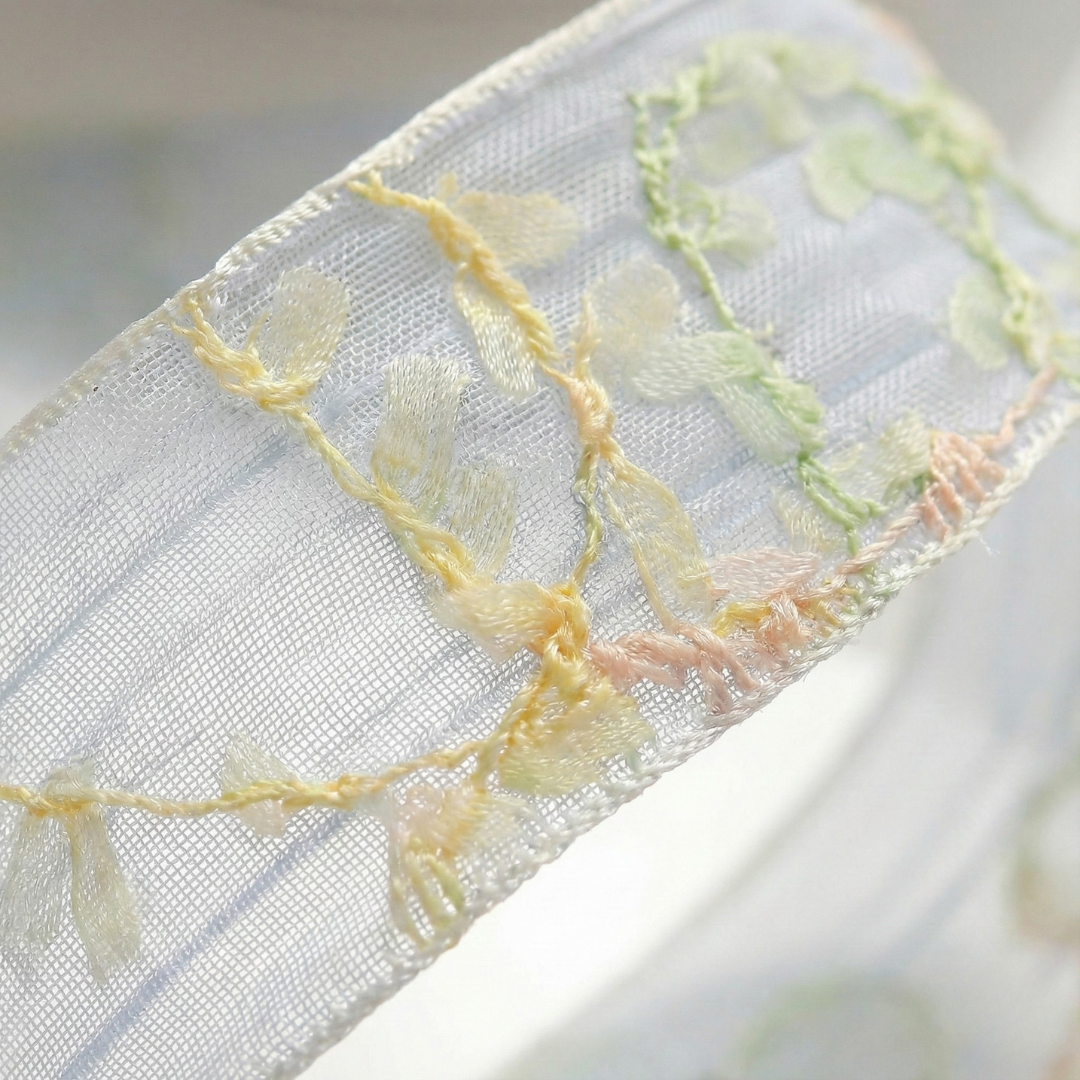 Frosty Blue Vine Sheer Ribbon 1" x 10yd | Delicate Winter Garden Gift Wrapping | H9Neko