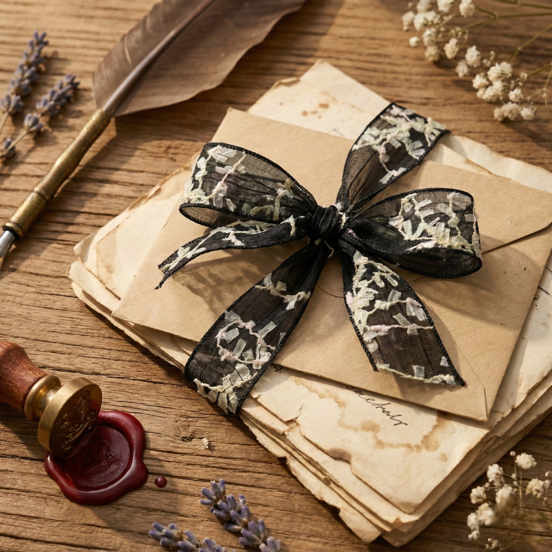 H9Neko Sheer Organza & Polyester Ribbon - Embroidered Floral - for Gift Wrapping & Crafts