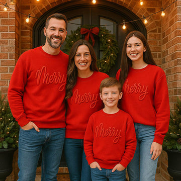 Embossed Christmas Sweatshirt – Merry Christmas Crewneck Cute Winter Sweater | H9Neko
