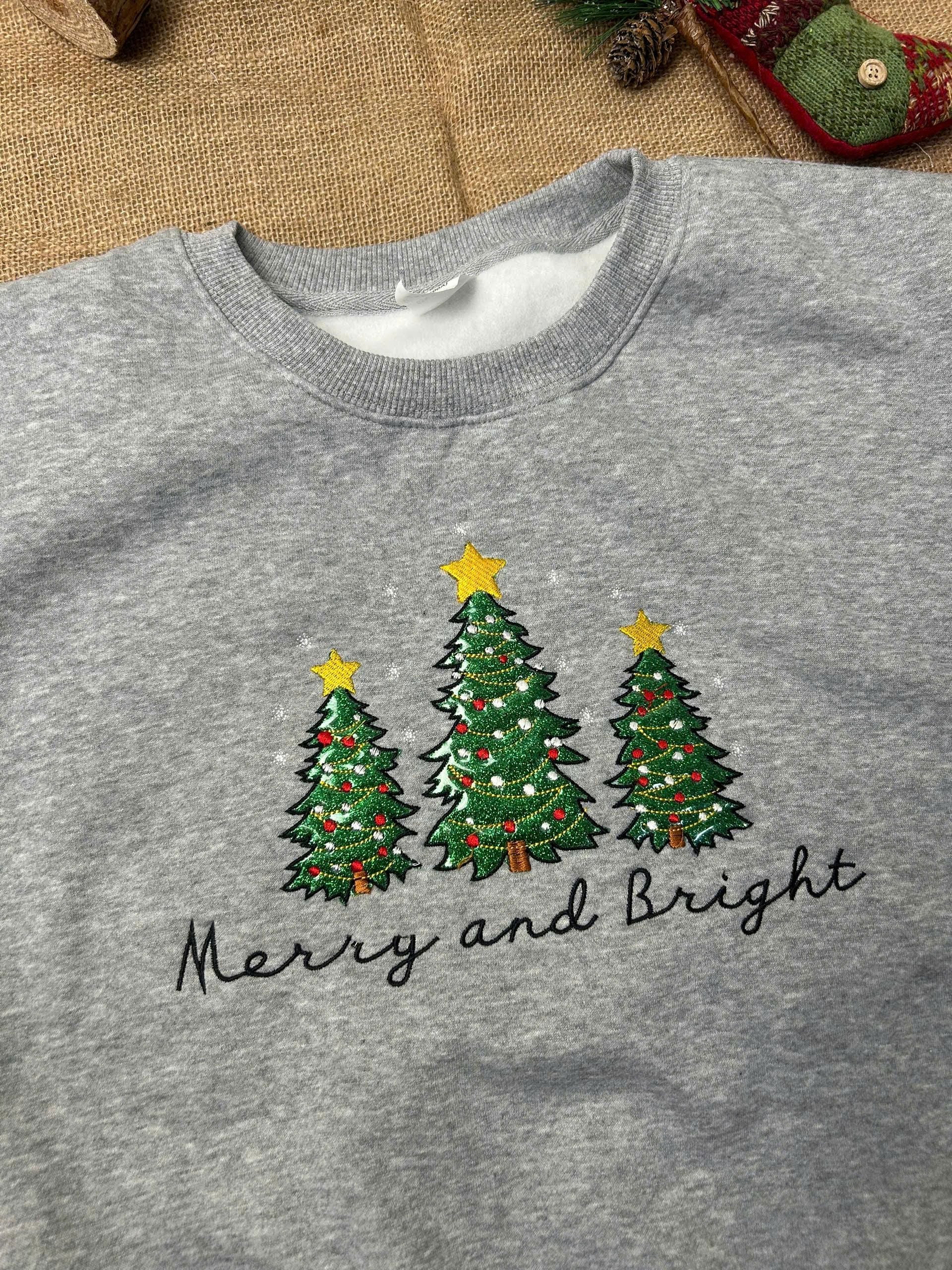 H9Neko Merry and Bright Christmas Hoodie – Embroidered Pine Tree Holiday Outfit & Gift Idea