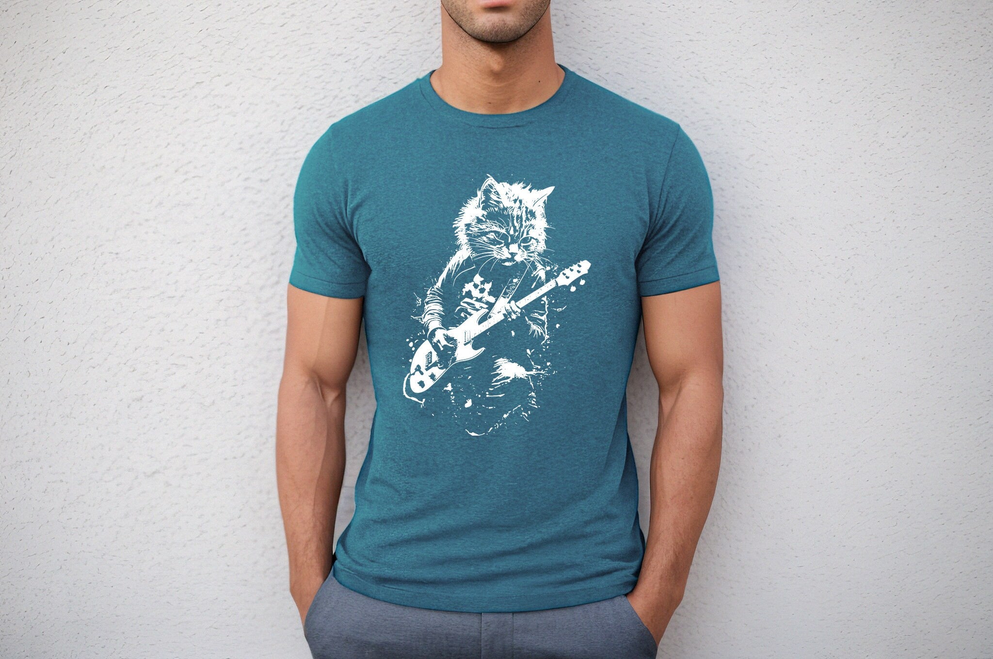 Rock Cat Guitar T-Shirt - Funny Cat Lover Gift Tee by H9NEKO