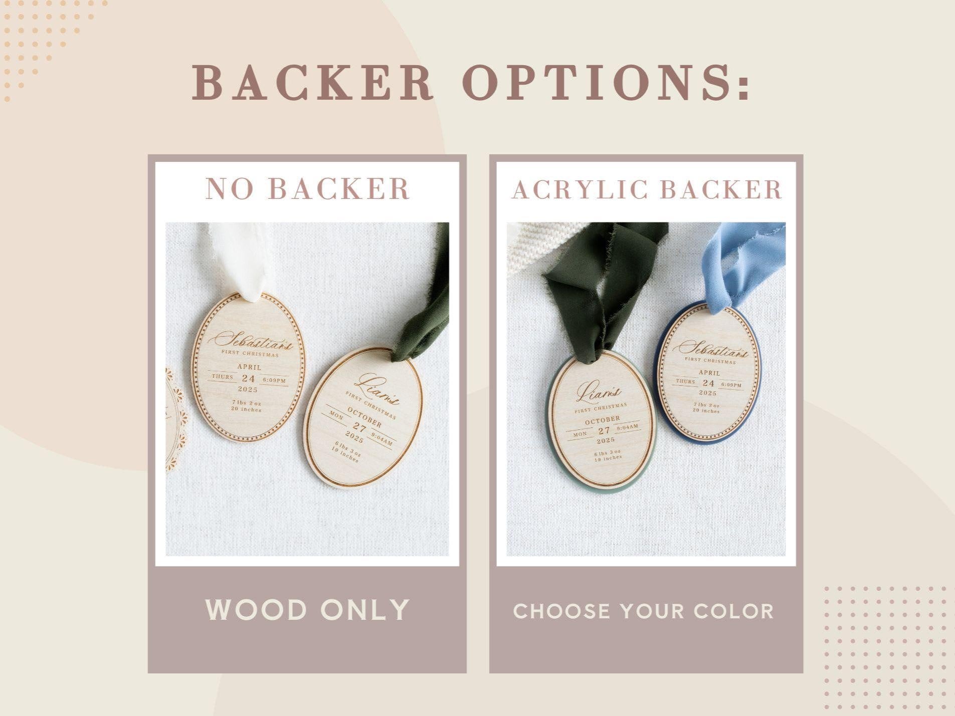 H9Neko Custom Baby’s First Christmas Ornament – Engraved Wooden Birth Stats & Name Gift