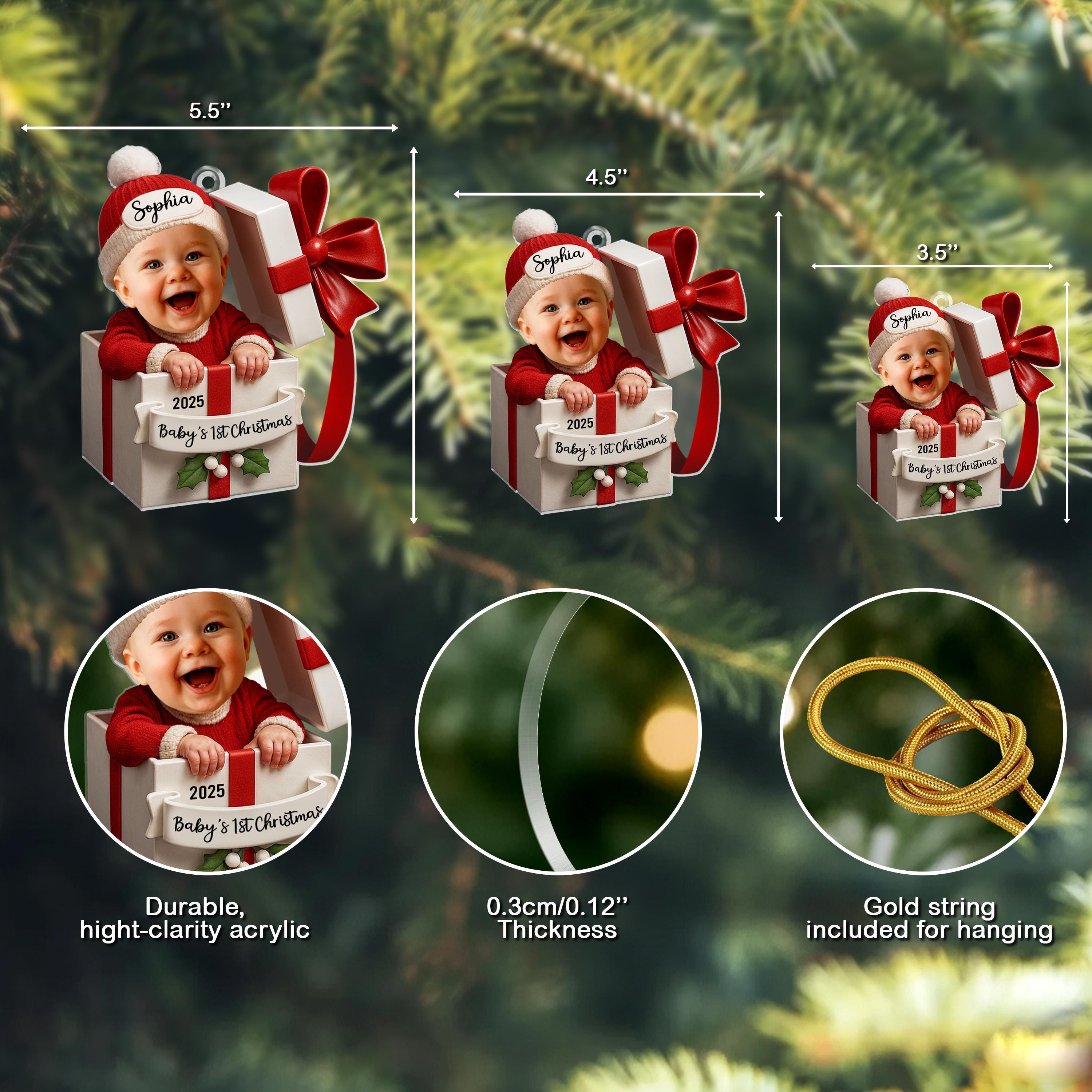 Baby’s First Christmas Ornament – Custom Baby Photo Acrylic Gift Box | Personalized Keepsake by H9Neko