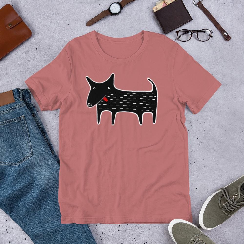 H9Neko Black Dog Folk Art T-Shirt – Cute Kawaii Animal Tee, Whimsical Graphic Shirt, Funny Dog Lover Gift, Derpy Dog Birthday Tee