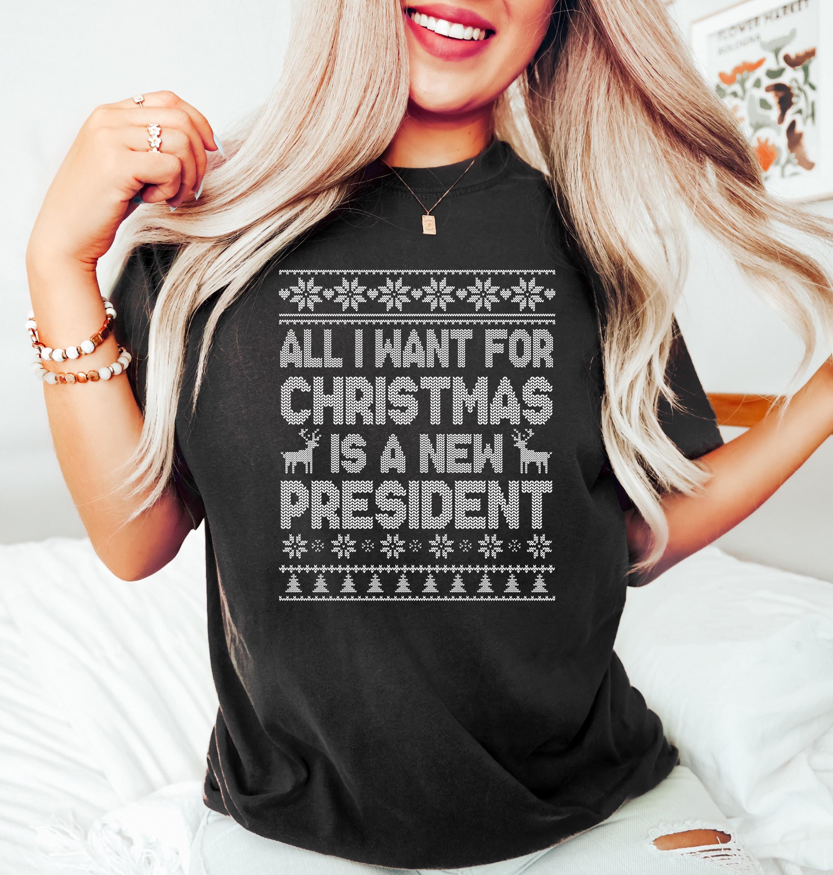 H9Neko All I Want for Christmas Is a New President Sweatshirt – Funny Political Holiday Pullover, Sarcastic Ugly Christmas Crewneck