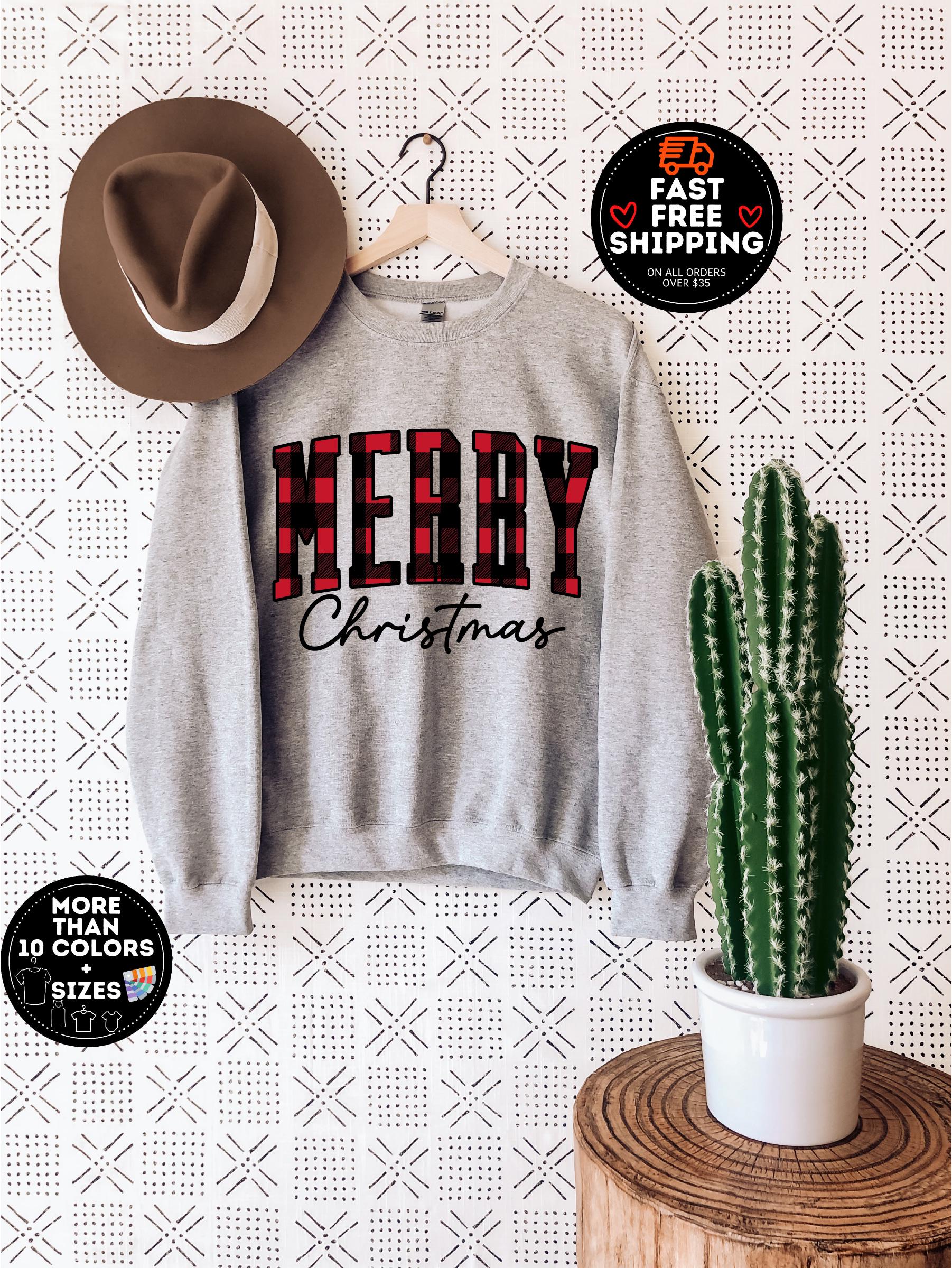 H9NEKO Buffalo Plaid Christmas Sweatshirt - Family Crewneck Gift