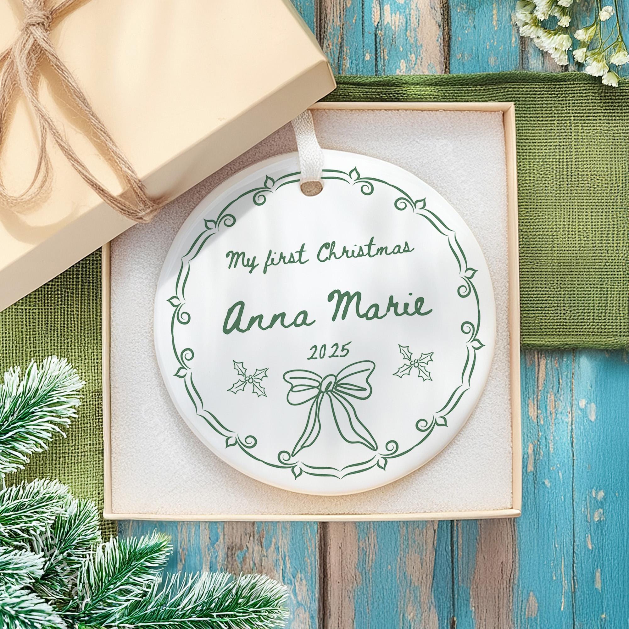 Personalized Baby First Christmas Ornament Vintage Ceramic Gift 2025