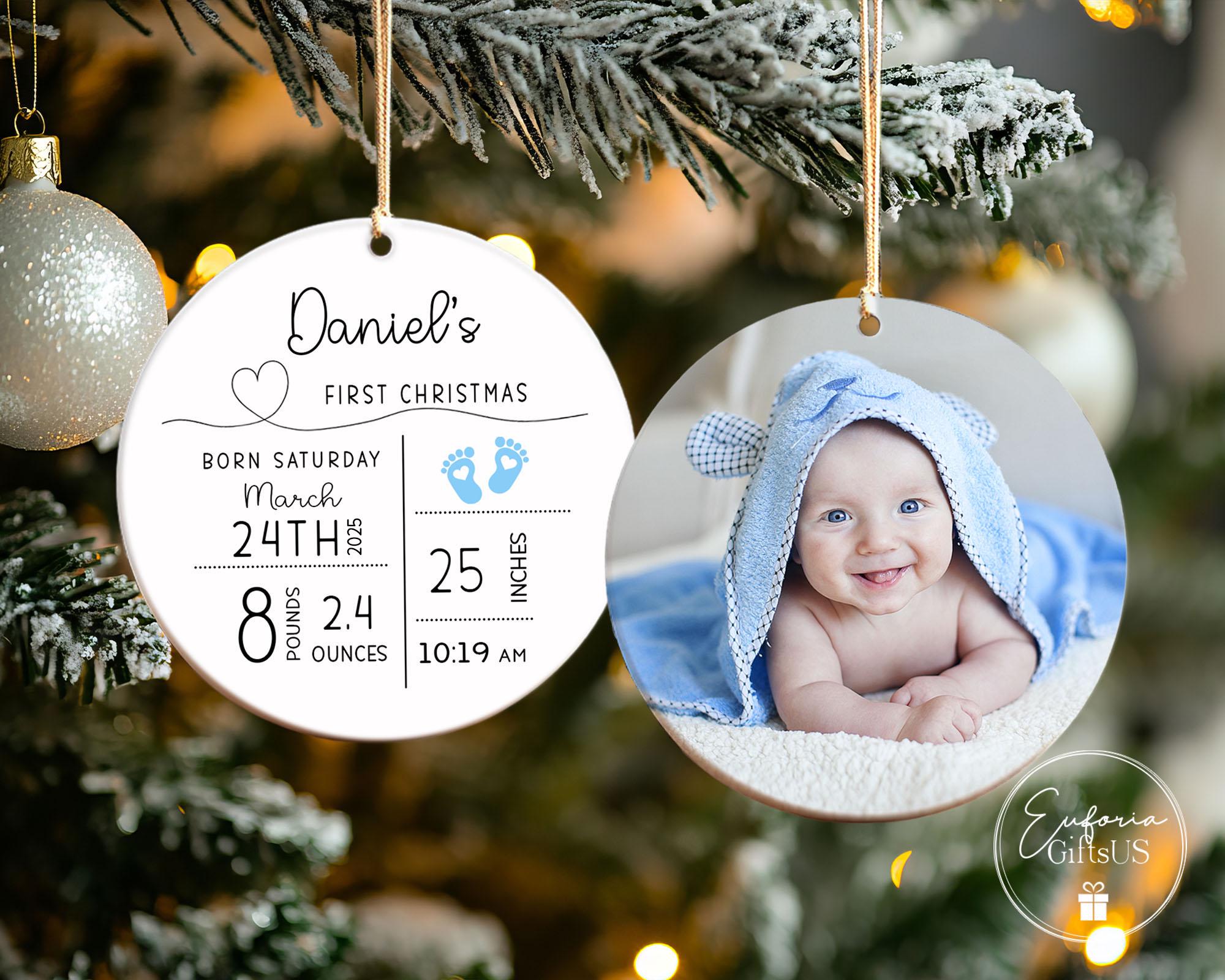 Personalized Newborn Keepsake Ornament – Birth Stats & Baby Photo