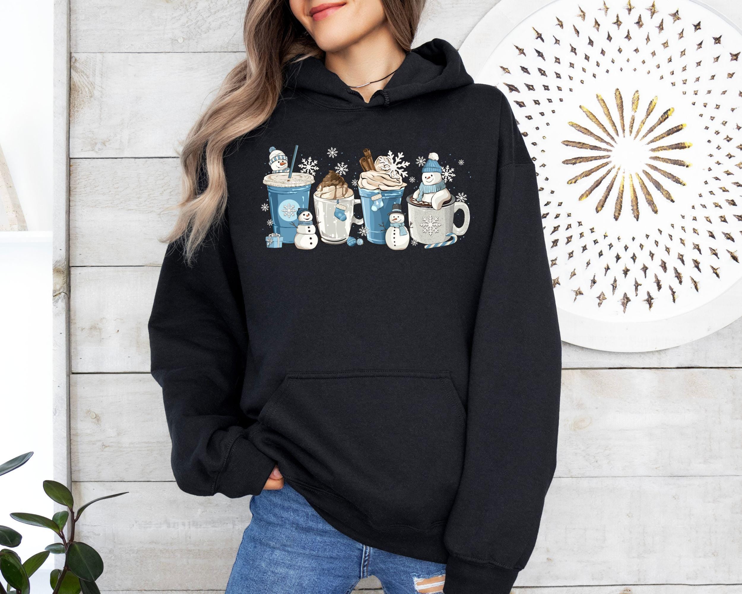 H9NEKO Winter Coffee Cups Hoodie - Cozy Season Pullover Gift